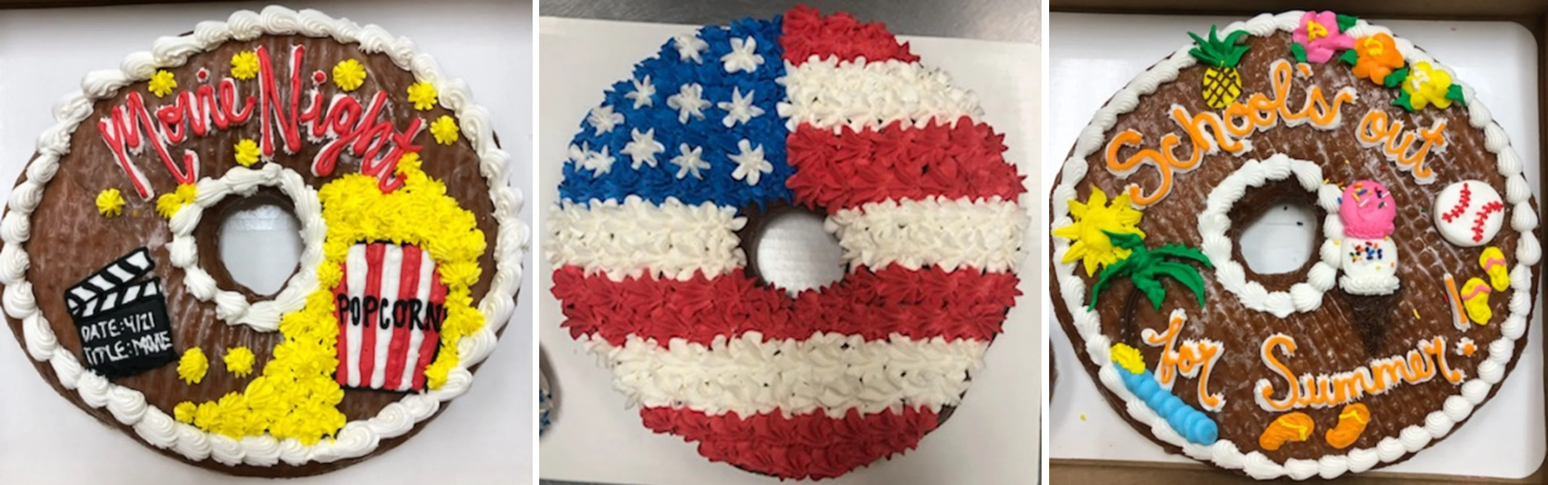 Decorative themed cakes for movie night and summer celebration