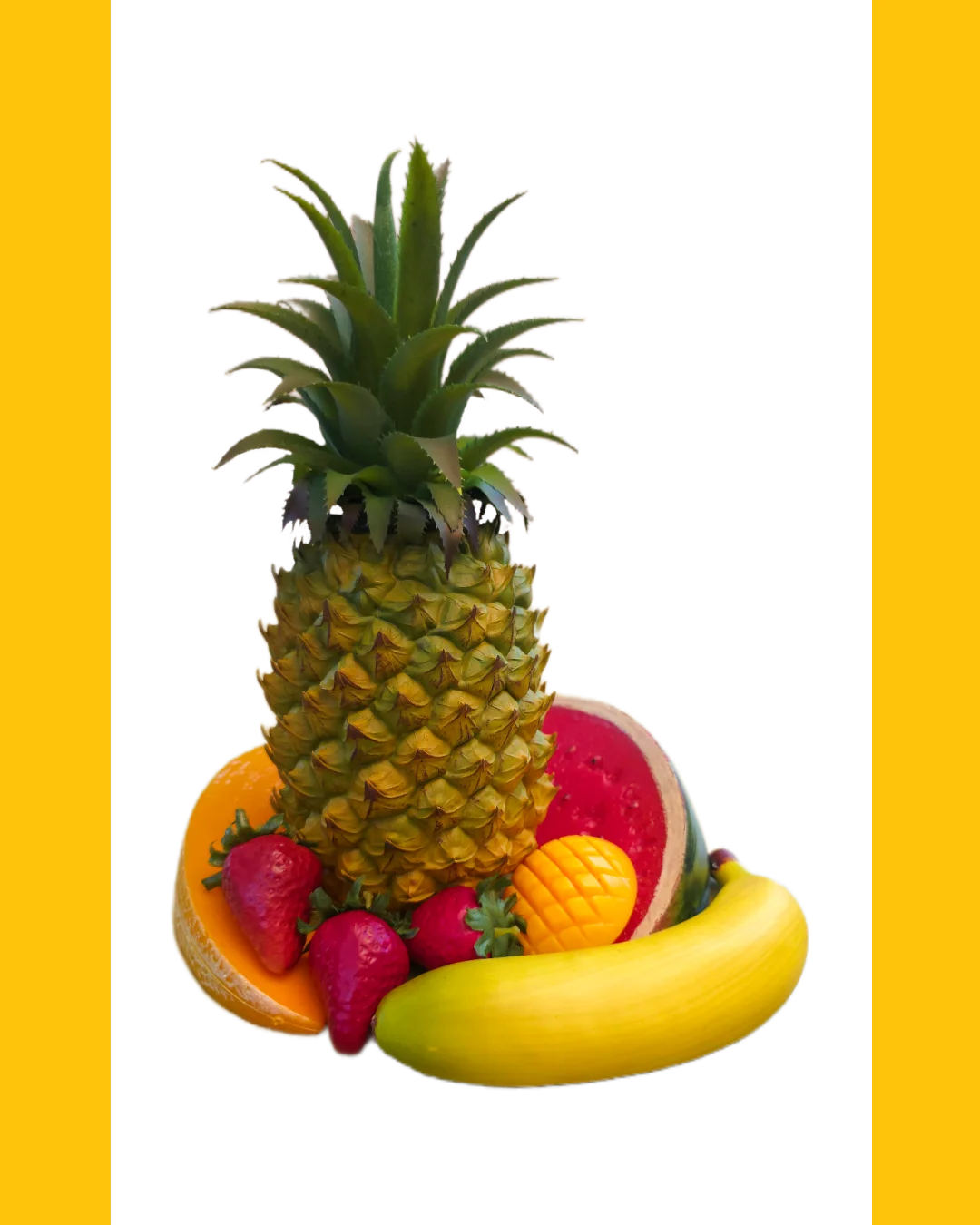 Colorful tropical fruit arrangement with pineapple and berries