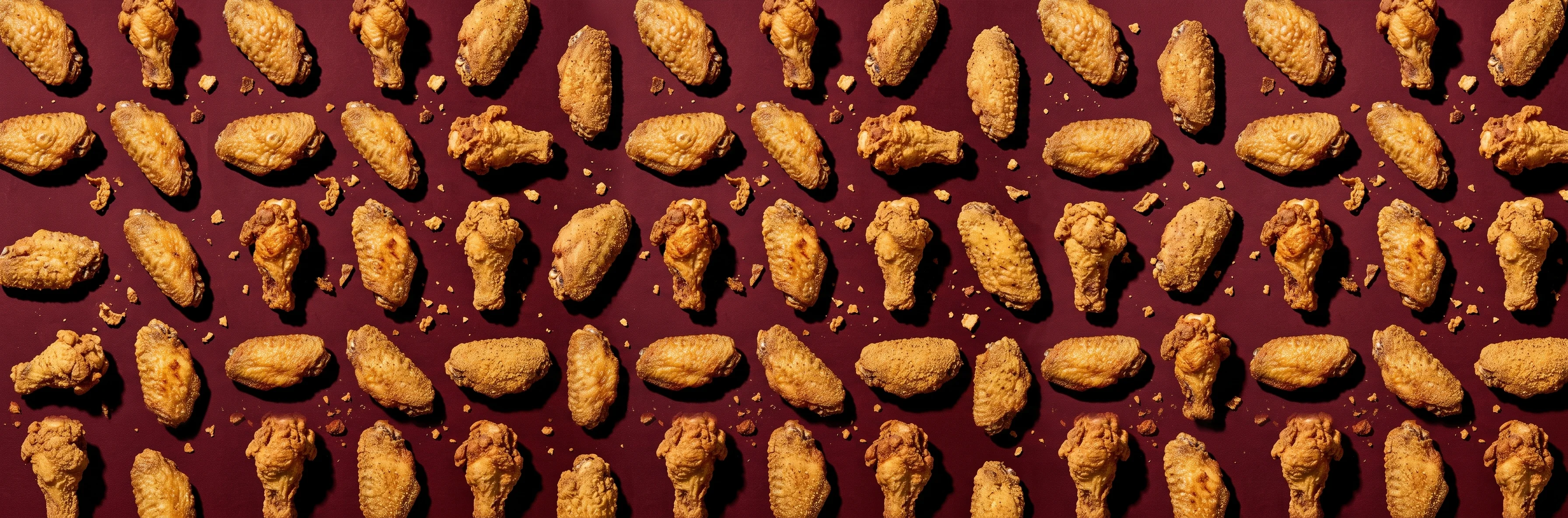 Crispy fried chicken wings arranged in a vibrant pattern