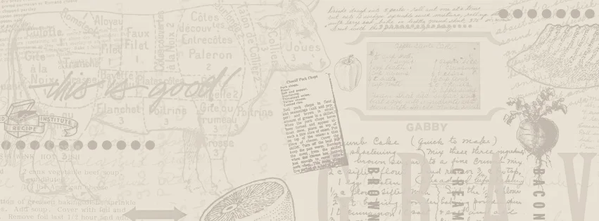 Vintage recipe collage featuring beef cuts and handwritten recipes
