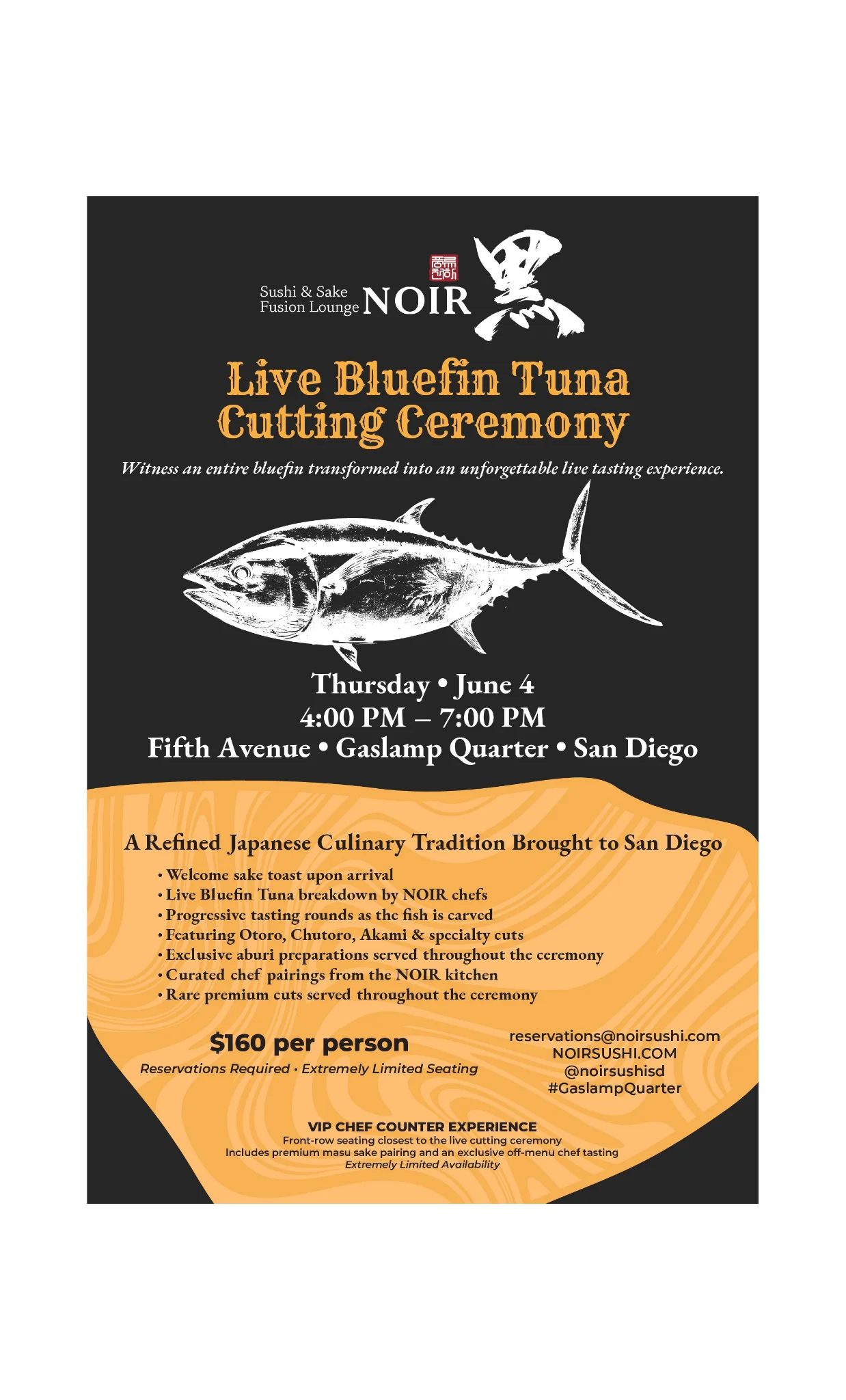 Live bluefin tuna cutting ceremony at a sushi restaurant