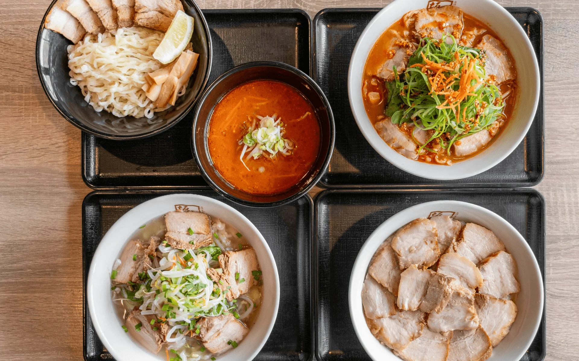 $ type of Ramen, Chashu Ramen, Green Chili shi Ramen, Spicy Tan Tan Ramen, Meat Ramen 