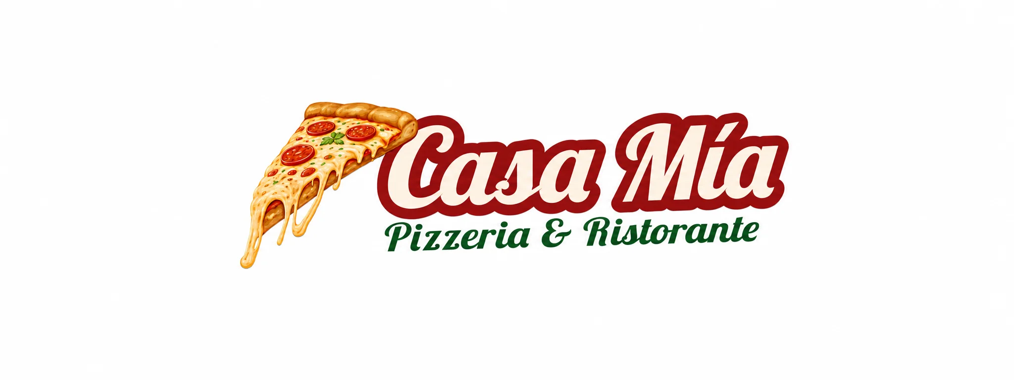 Casa Mia Pizzeria logo featuring a chef with pizza