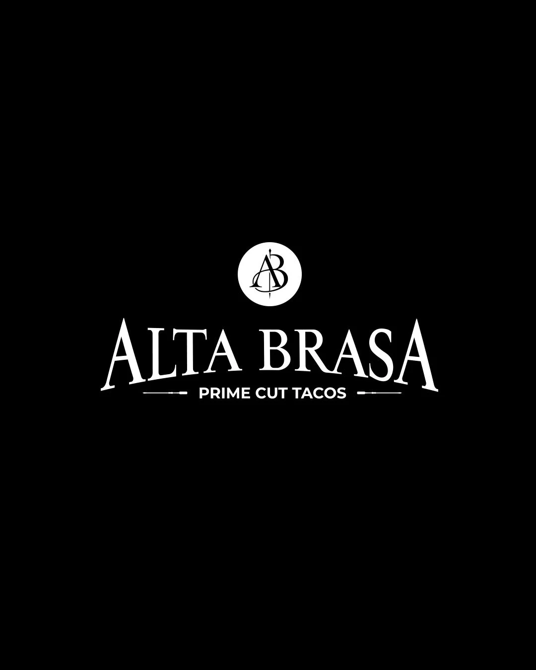 A logo featuring the text 'ALTA BRASA' and 'PRIME CUT TACOS' on a black background.
