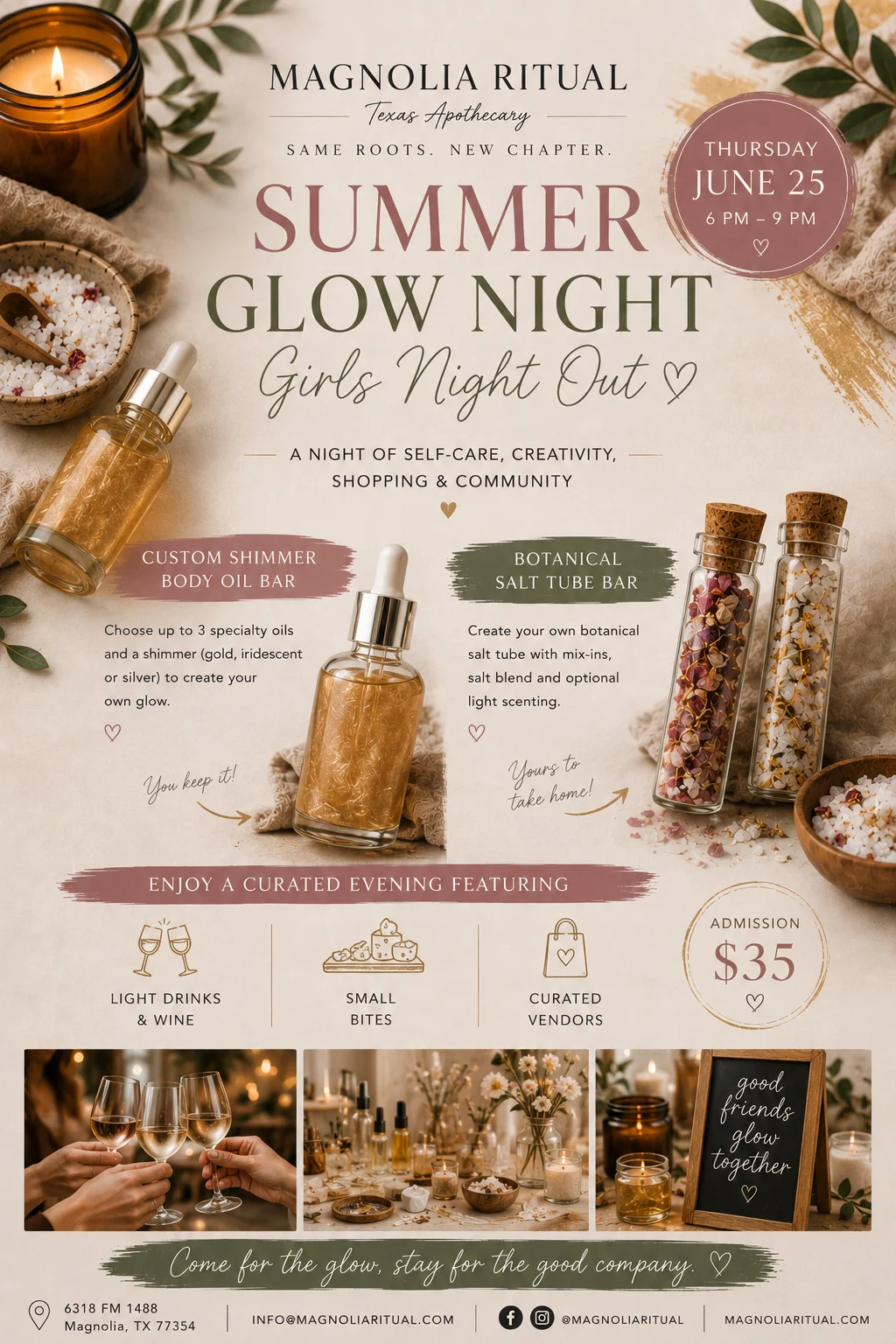 Promotional flyer for a girls' night out self-care event