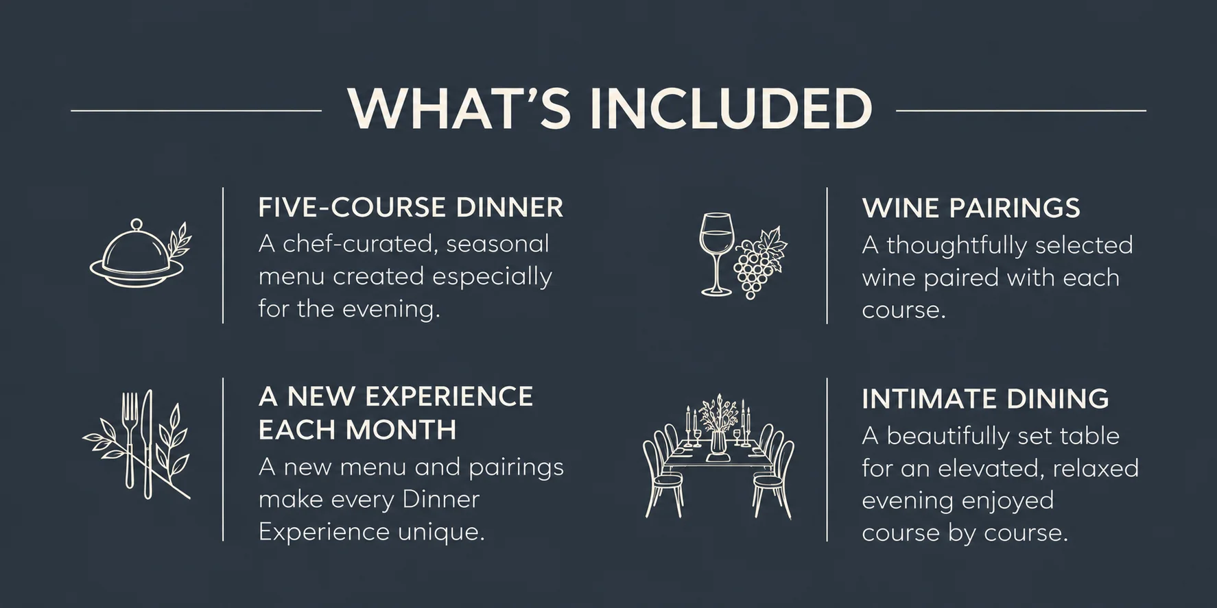Elegant dining setup for a five-course meal experience
