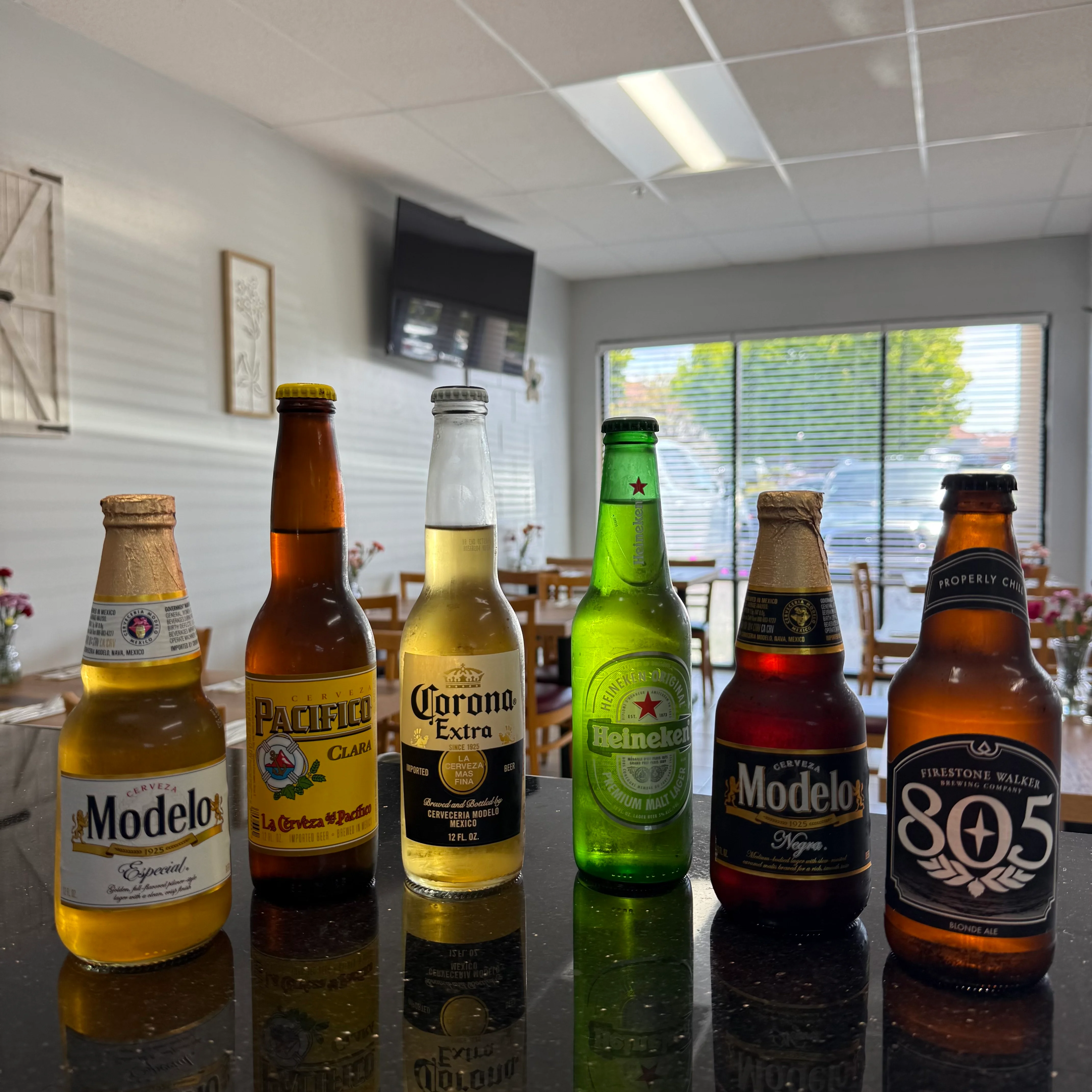 Selection of popular beers in a cozy restaurant setting
