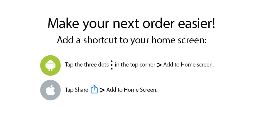 Instructions to add a website shortcut to mobile home screens