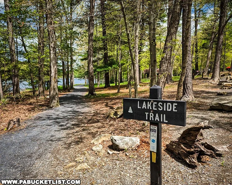 Scenic view of Cowans Gap State Park Lakeside Trail in Fulton County, PA.