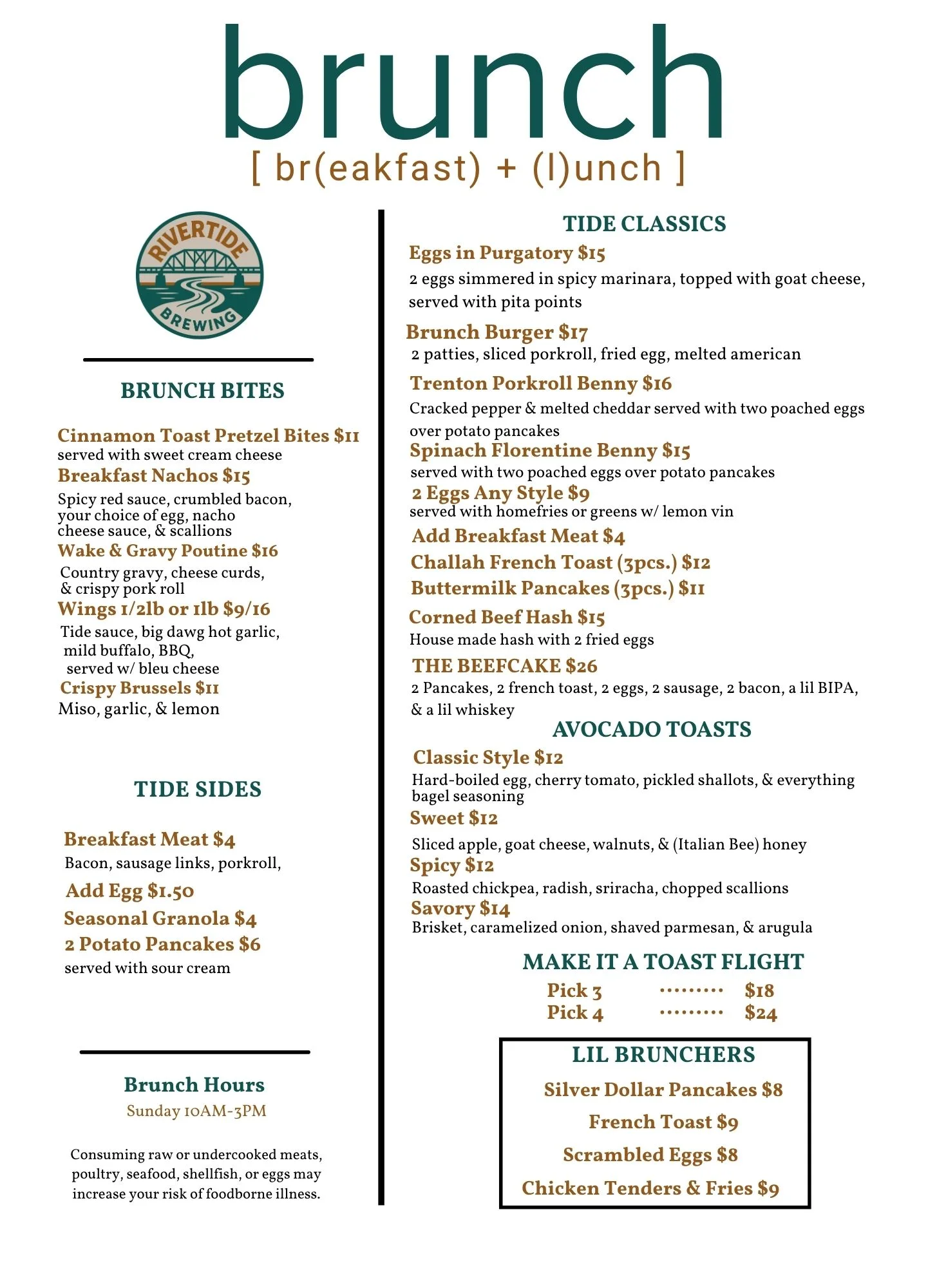 Brunch menu featuring diverse dishes at a vibrant restaurant