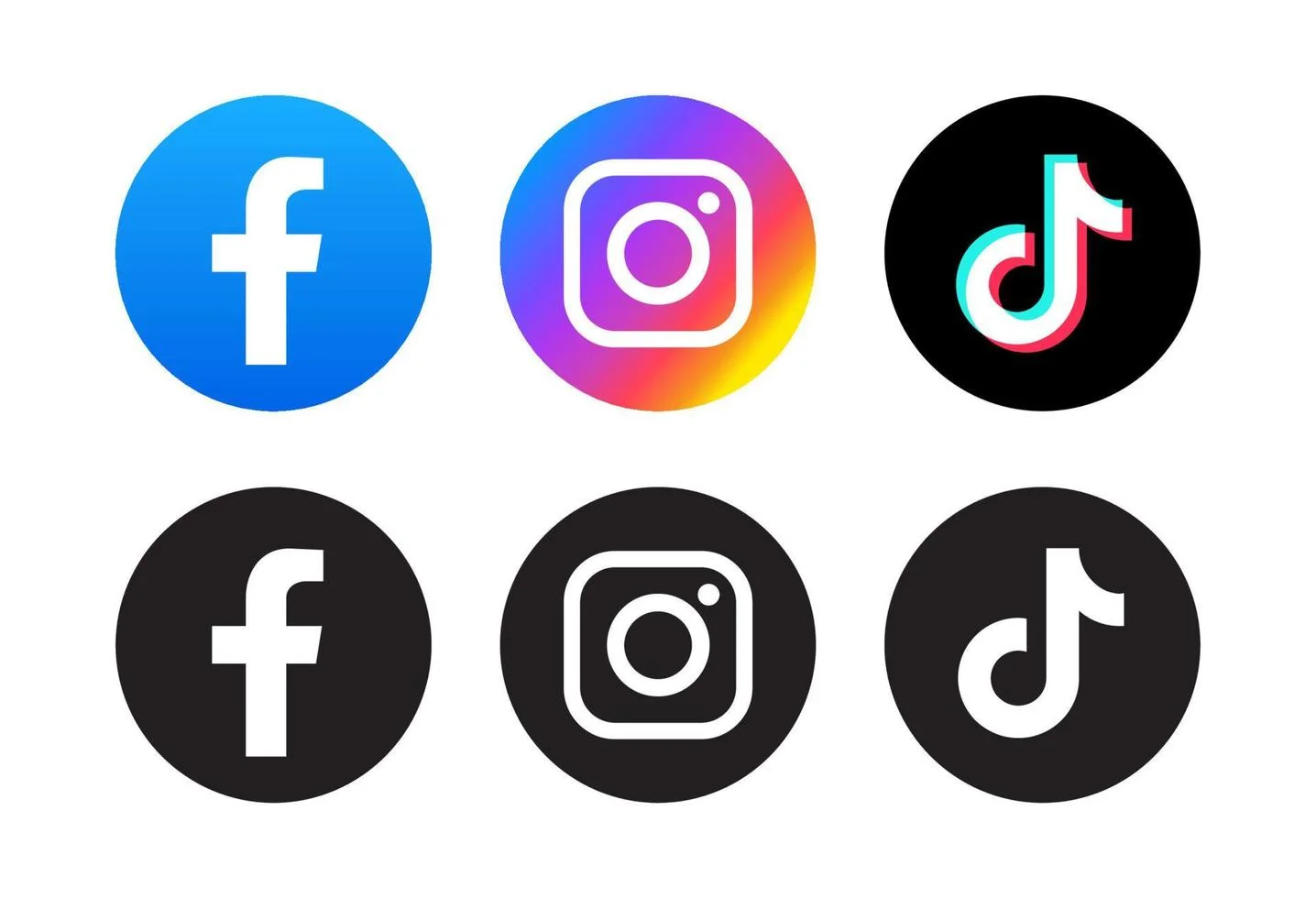 Logos of Instagram, Facebook, and TikTok on a colorful background