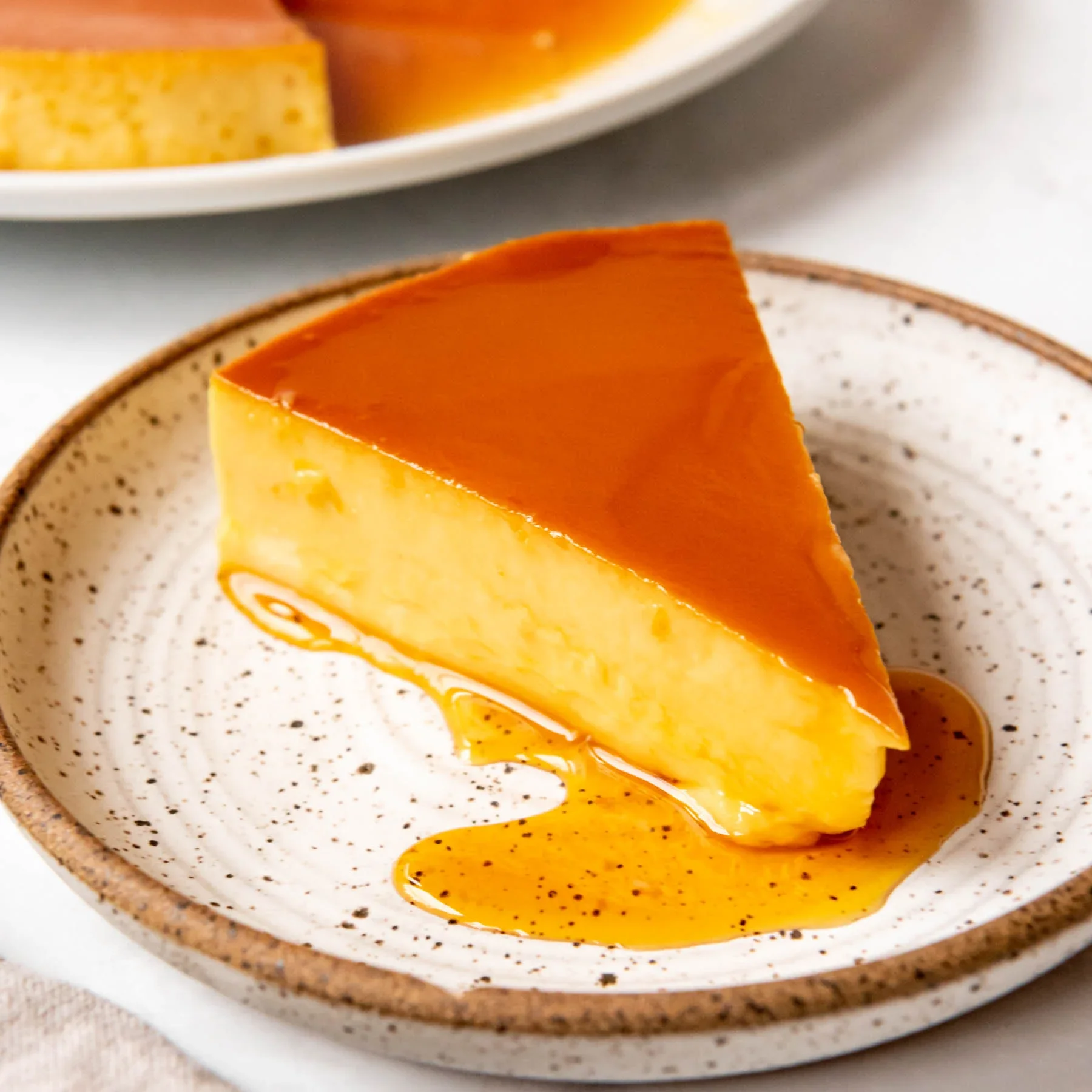 Creamy flan dessert with caramel sauce