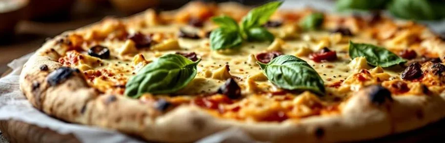 Fresh Margherita pizza with basil and steam