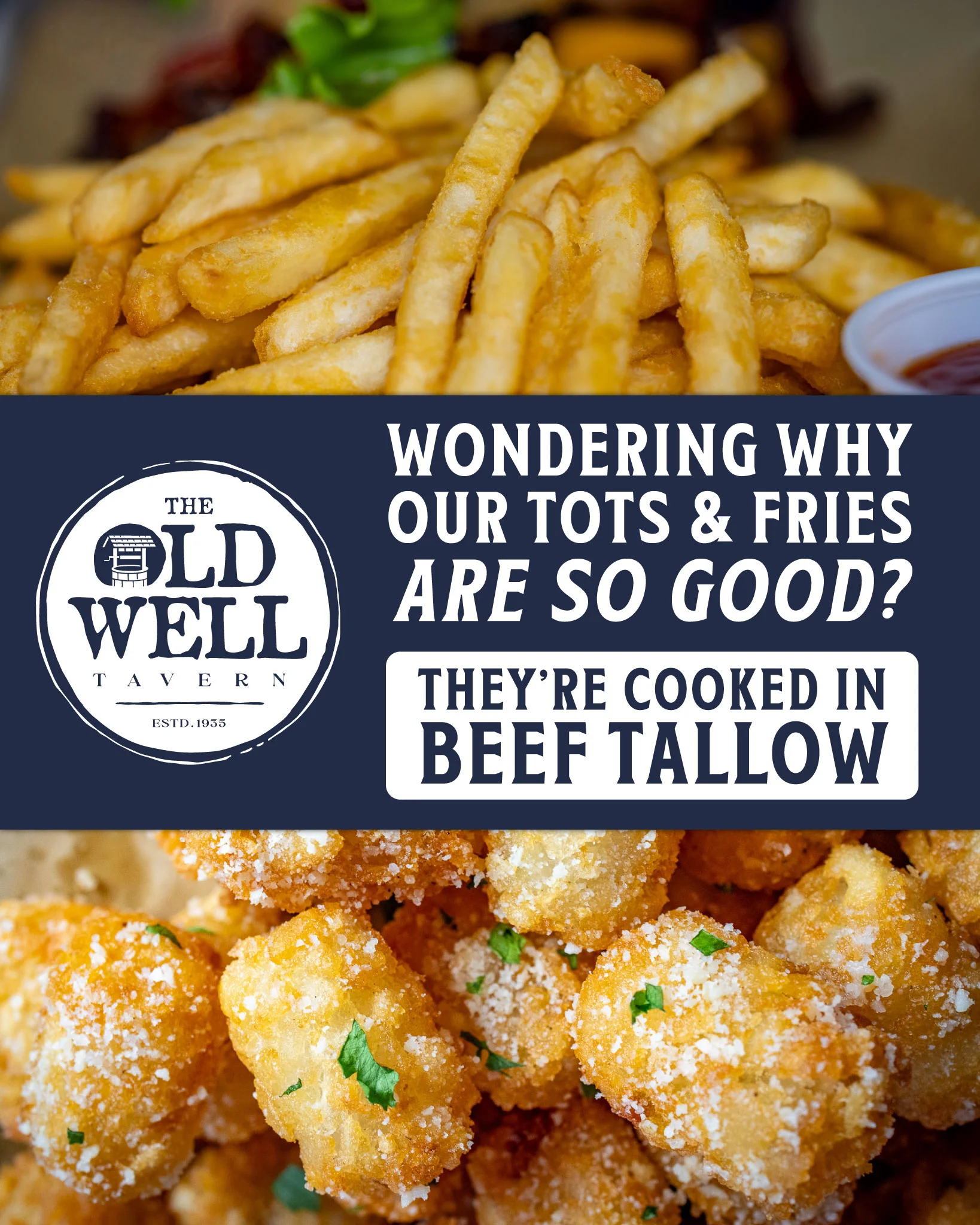 Menu specials featuring salads, burgers, and lasagna at The Old Well Tavern.