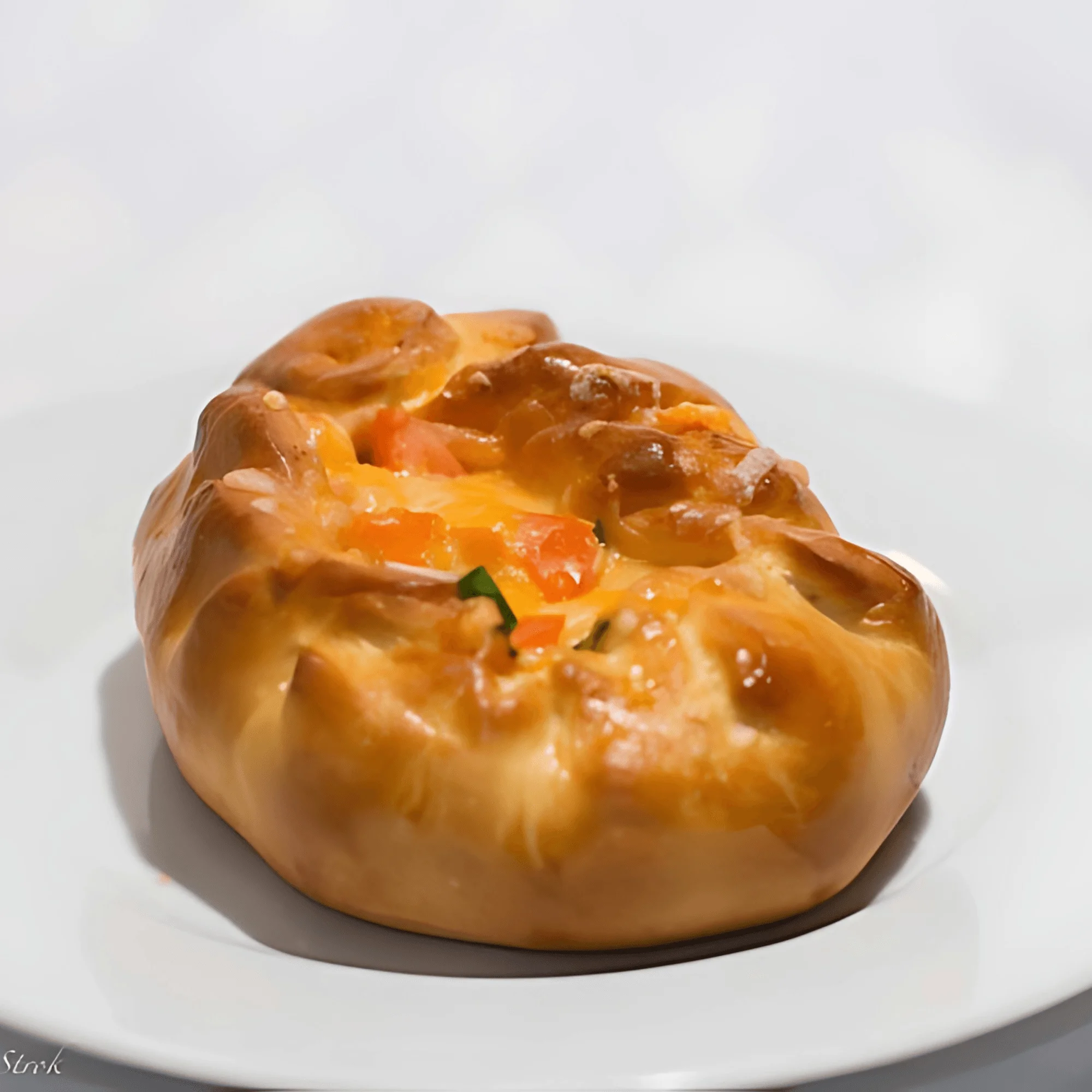 Cheesy Georgian khachapuri on a white plate