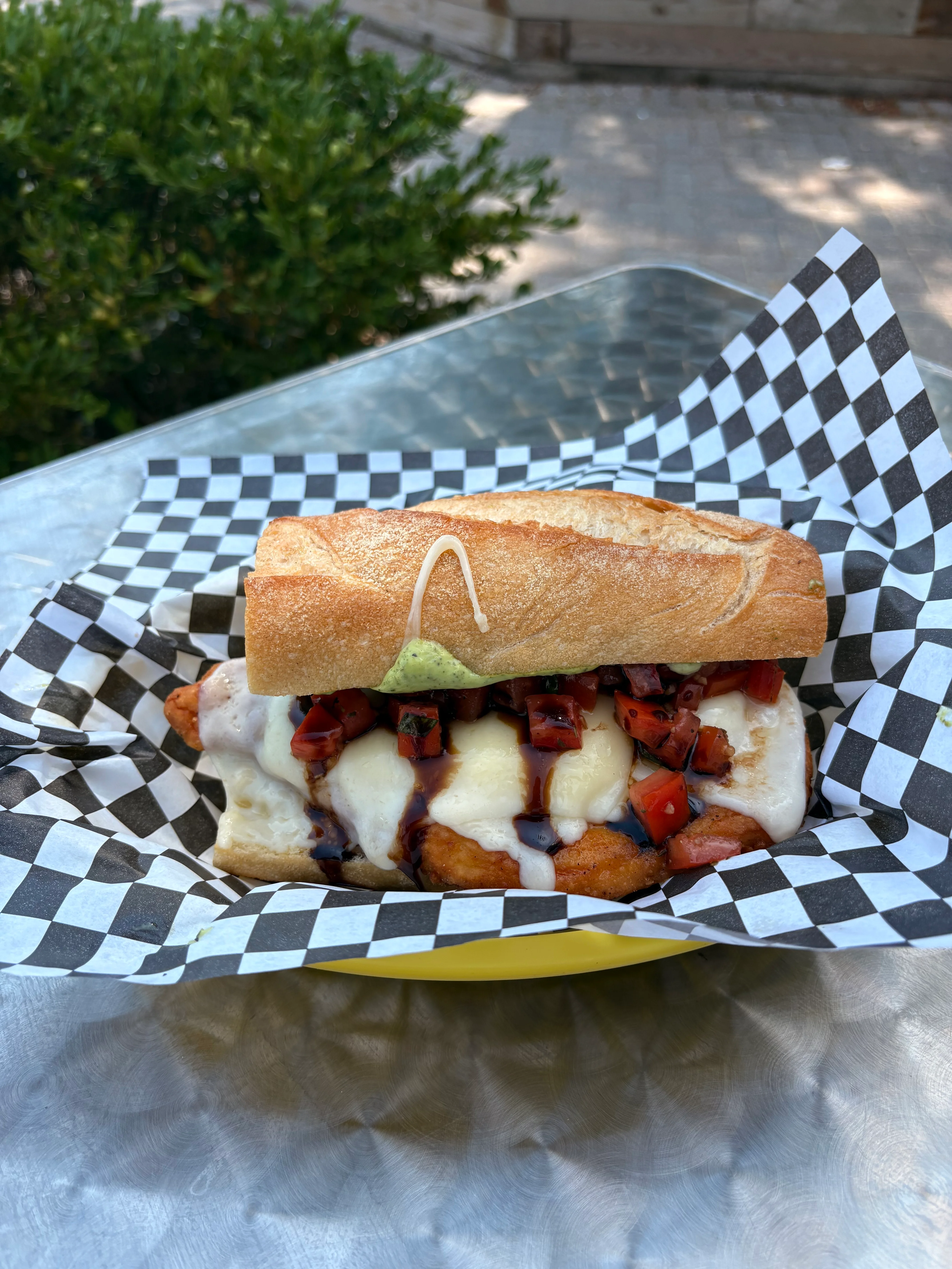 Delicious Italian chicken parmesan sandwich with fresh toppings