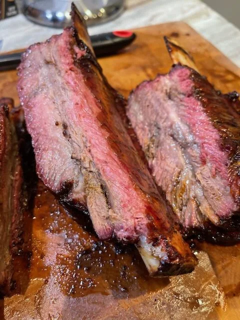 Smoked beef brisket slices with a rich crust