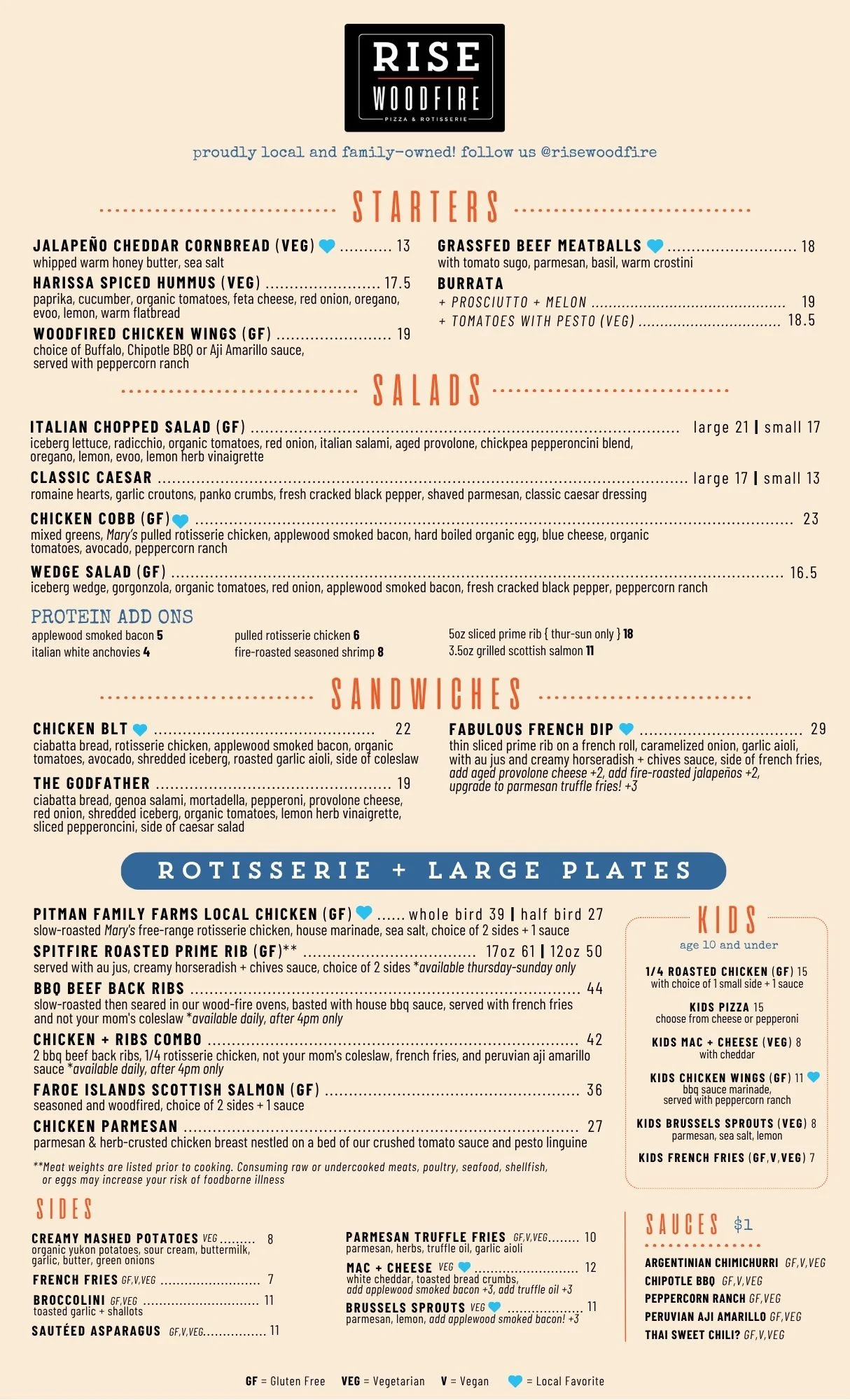 Rise Woodfire Food Menu