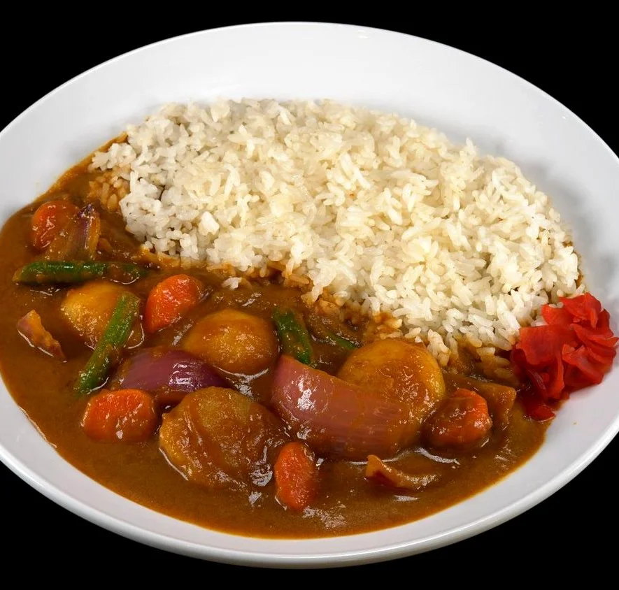 Japanese curry rice with vegetables and pickled ginger