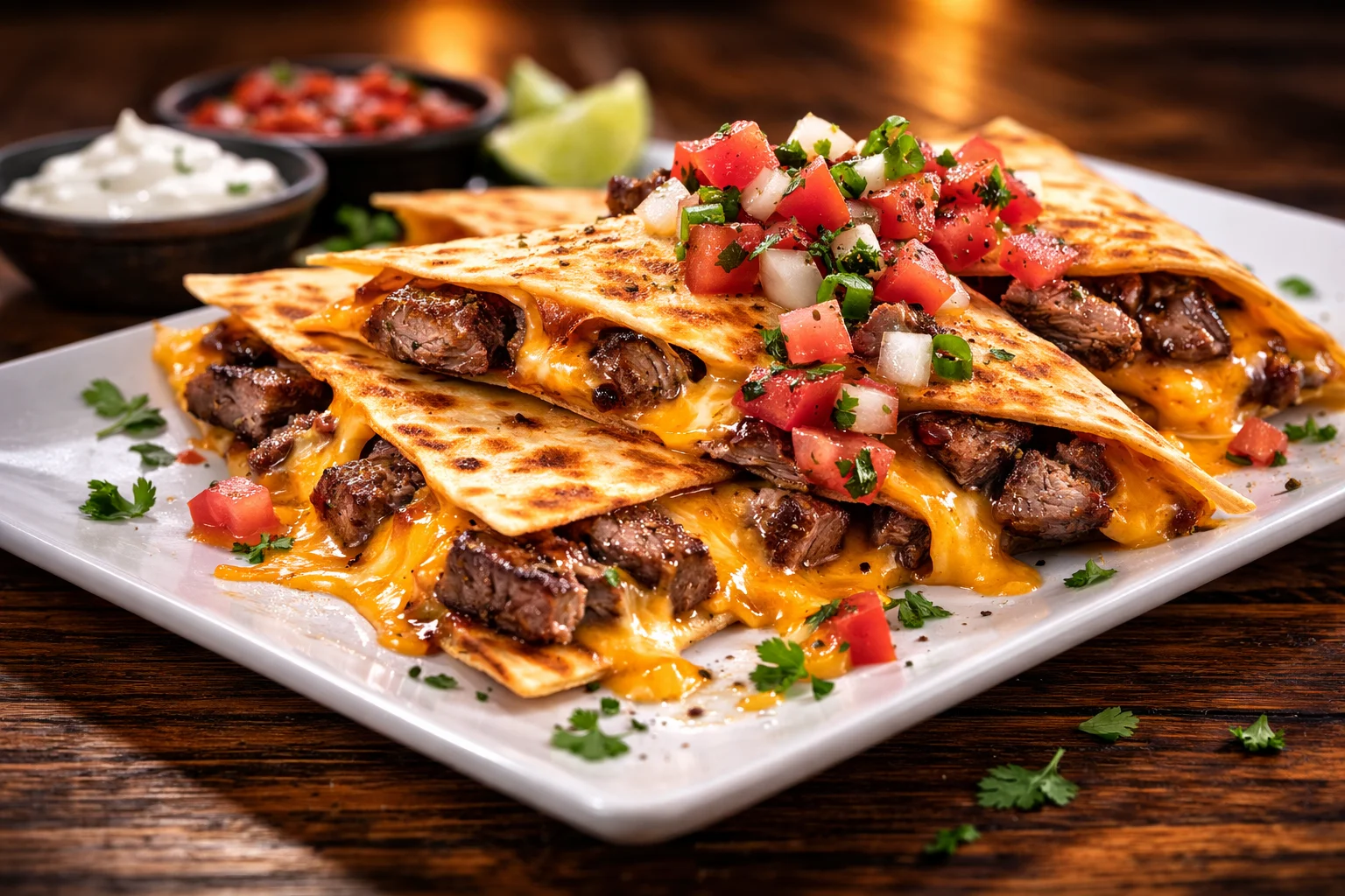 Steak quesadilla with fresh pico de gallo and cheese
