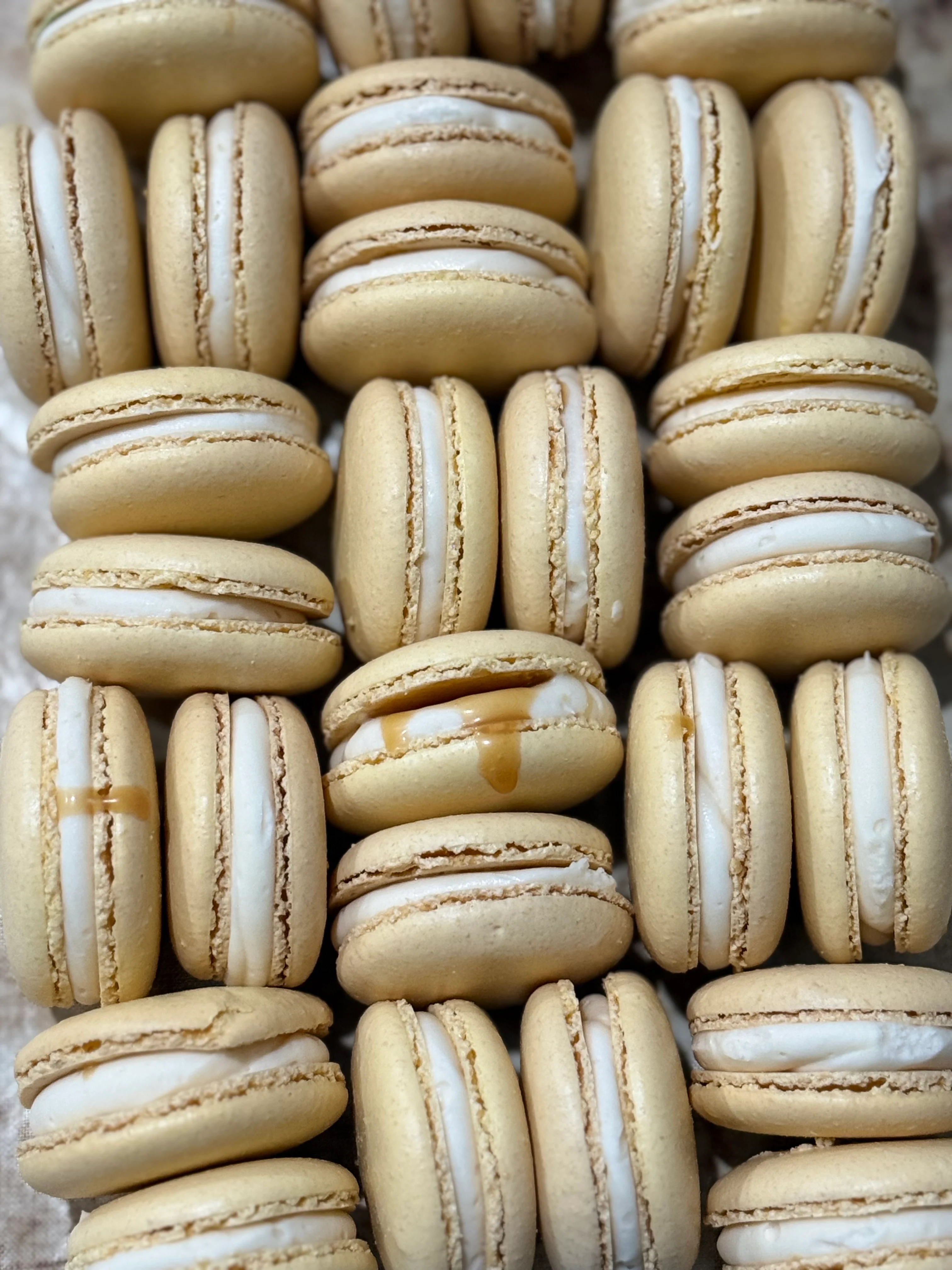 Delicate French macarons arranged beautifully