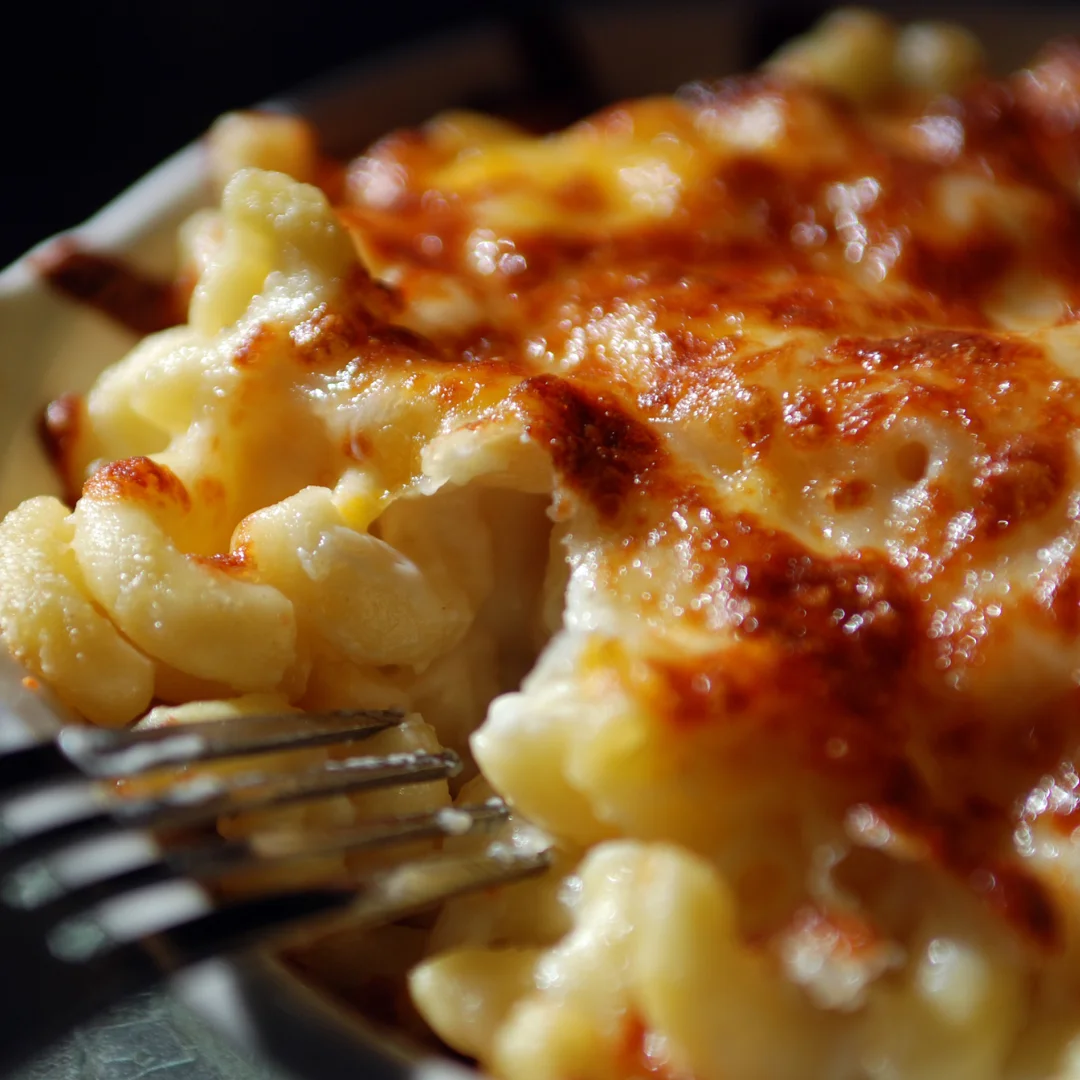 Baked macaroni and cheese with a golden crust