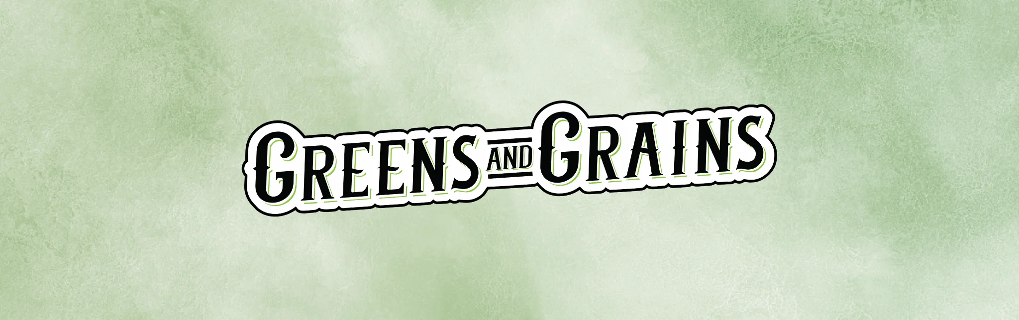Logo of Greens and Grains restaurant on a textured green background