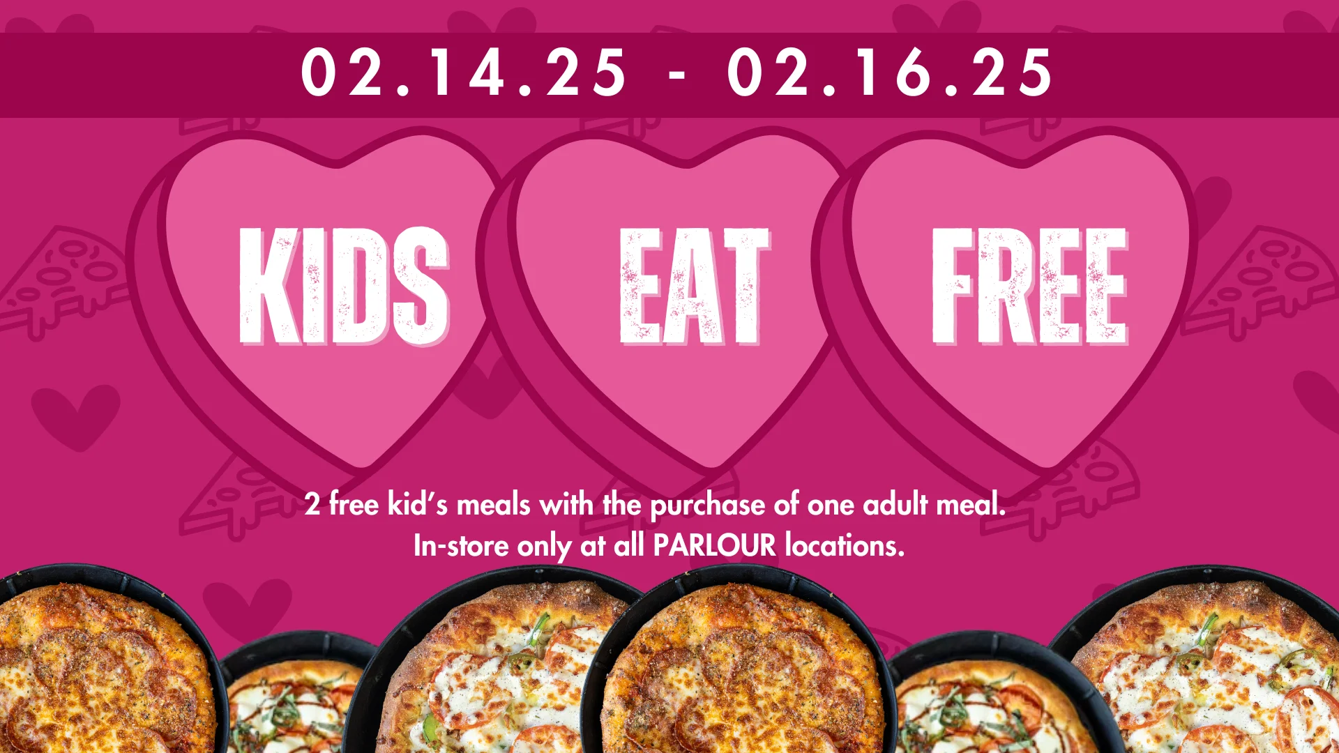 Kids eat free promotion at a pizza restaurant
