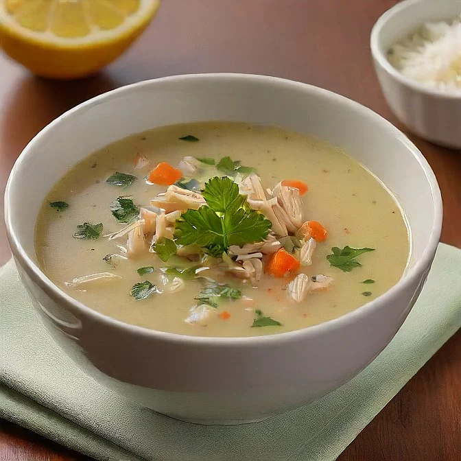 Comforting bowl of chicken soup with herbs and vegetables