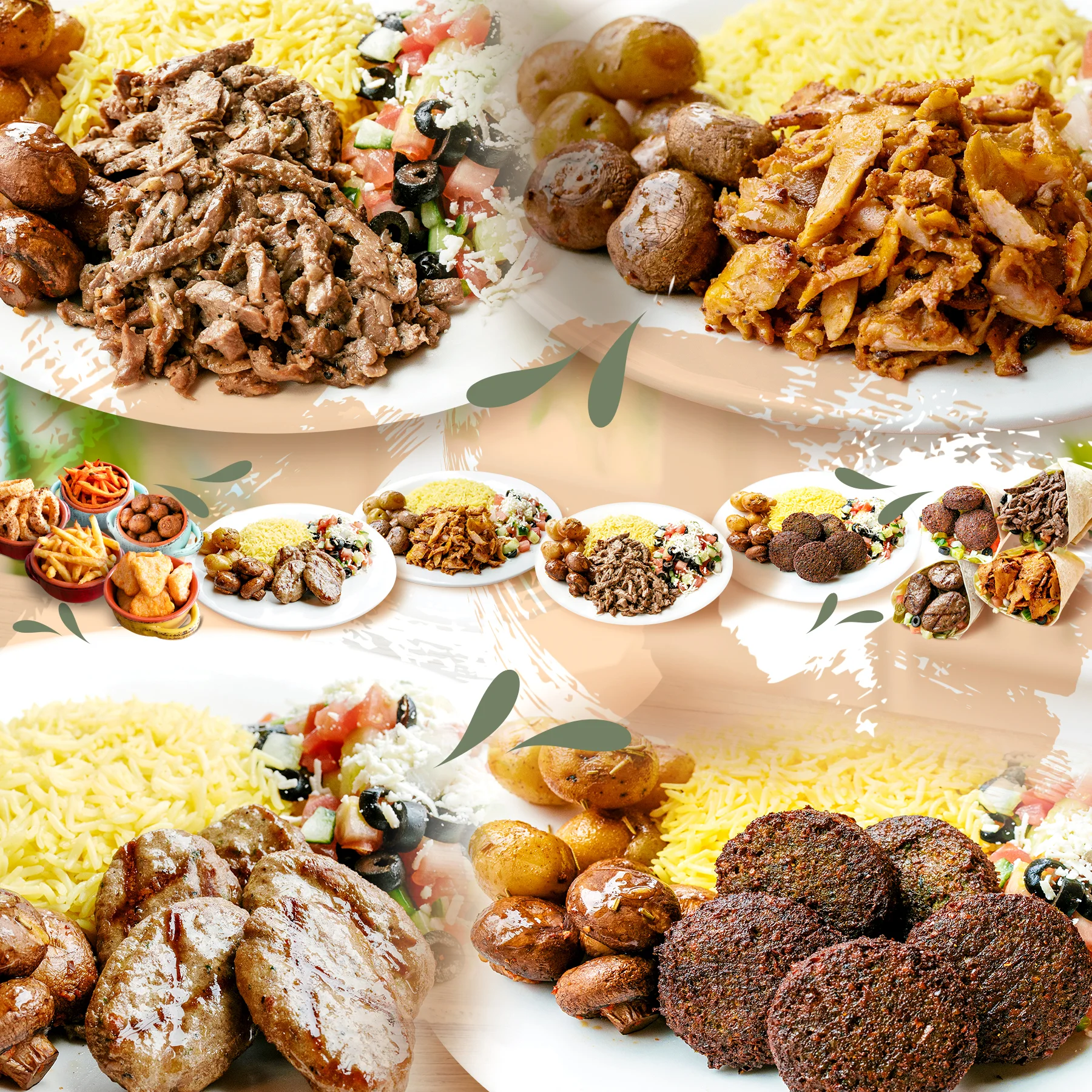 Middle Eastern mixed grill platter with rice and salad