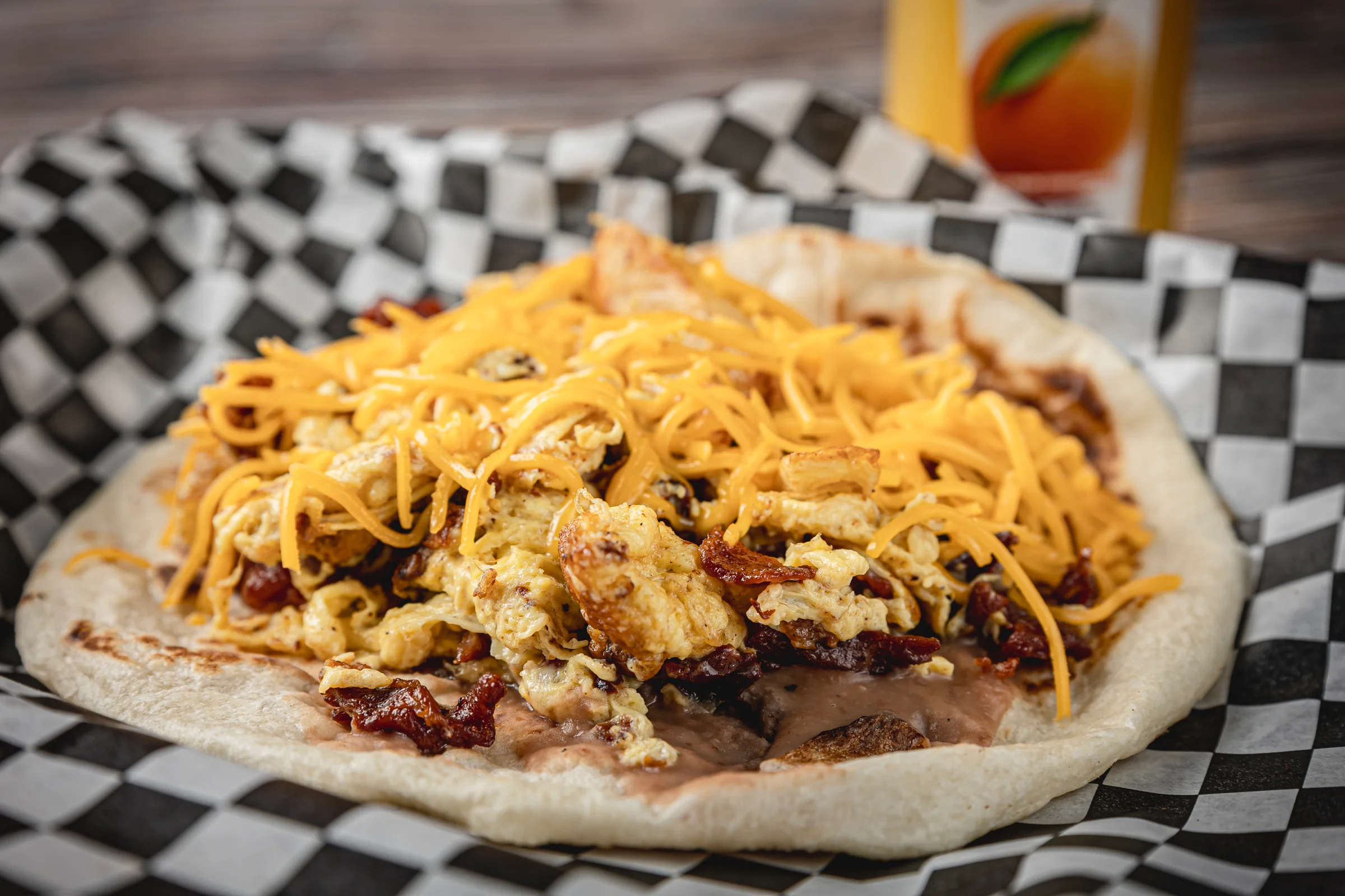 A full breakfast tortilla packed with cheese