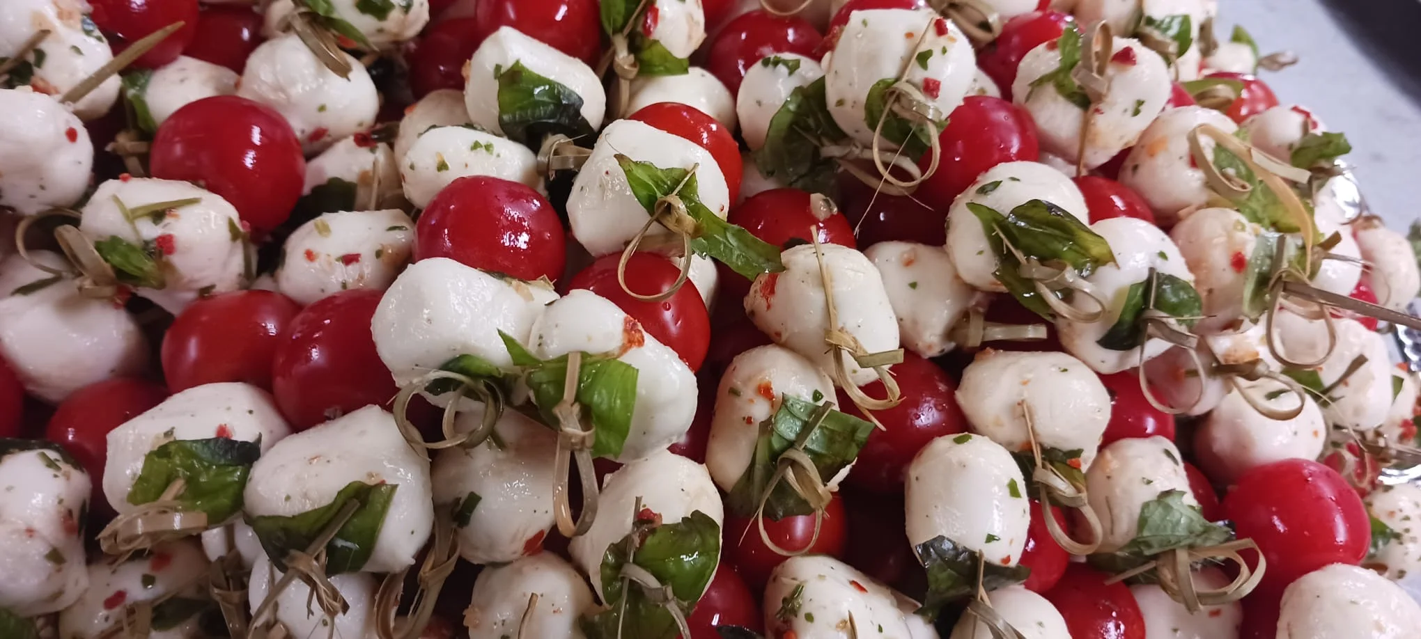 Caprese skewers with mozzarella and cherry tomatoes