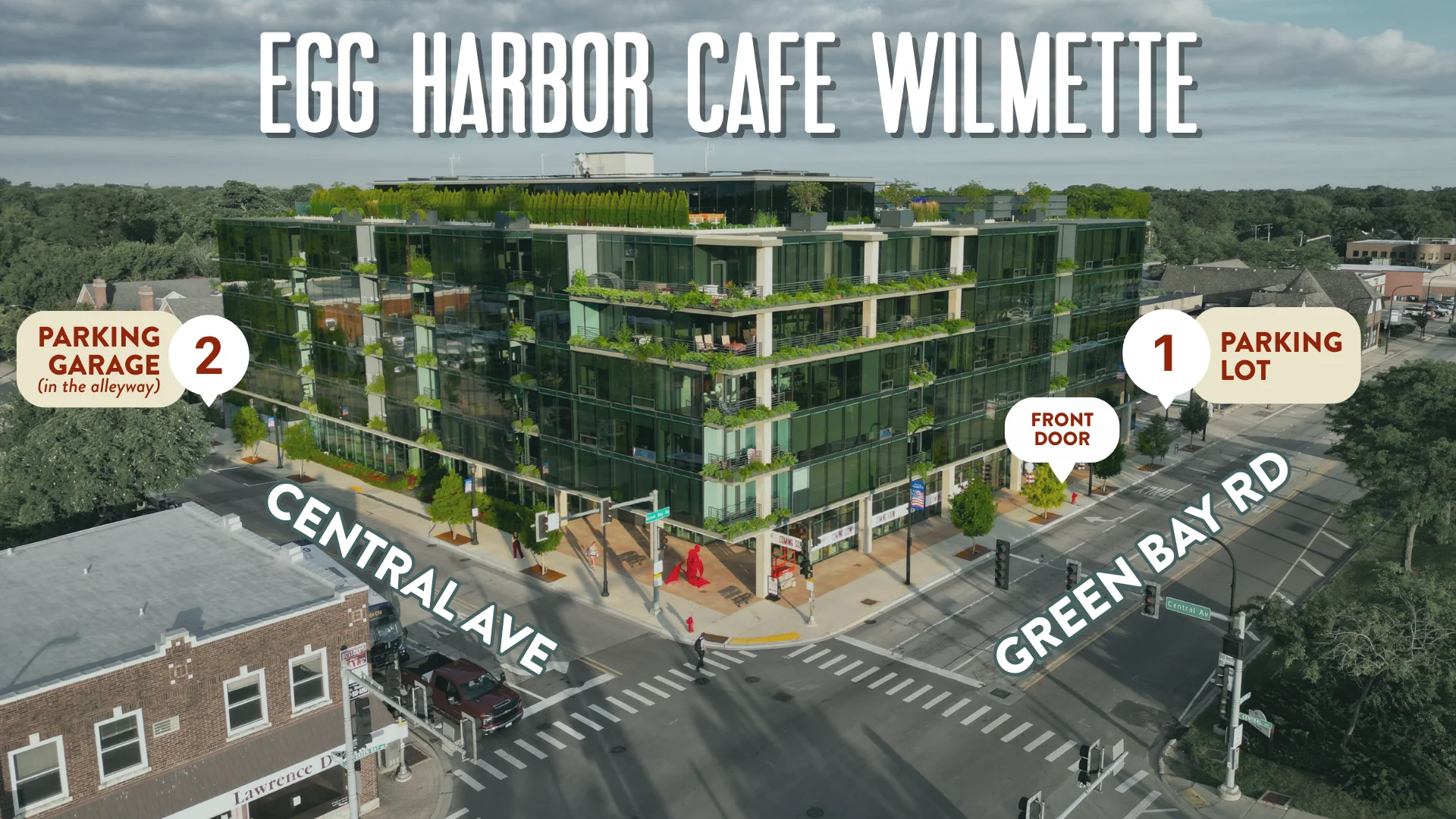 Egg Harbor Cafe Wilmette offers two convenient parking options: 1) The lot north of Optima on Green Bay Road. 2) The parking garage behind Optima off of Central Avenue.