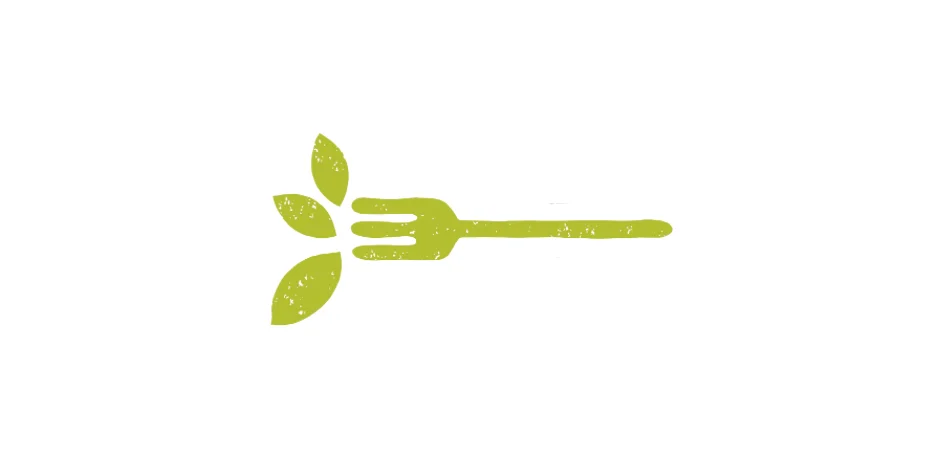 Stylized fork with leaves symbolizing fresh, sustainable dining