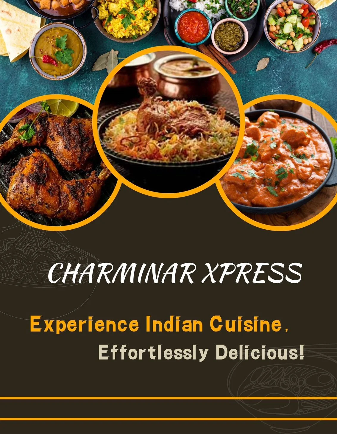 Assorted Indian dishes including biryani and butter chicken