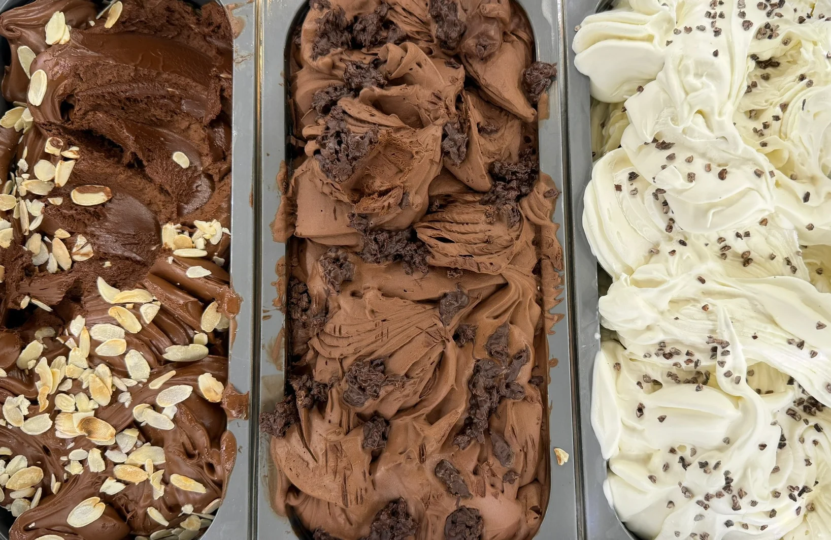 Decadent gelato selection in a dessert display
