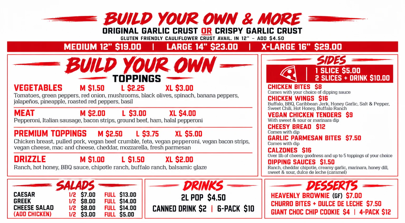 Catering advertisement for pizza with loyalty program details