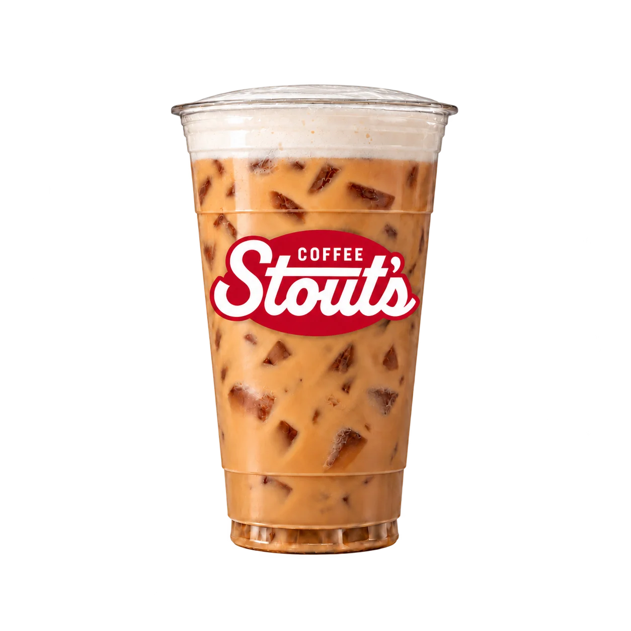 Soaring Eagle iced coffee topped with cold foam in a Stout’s Coffee cup.