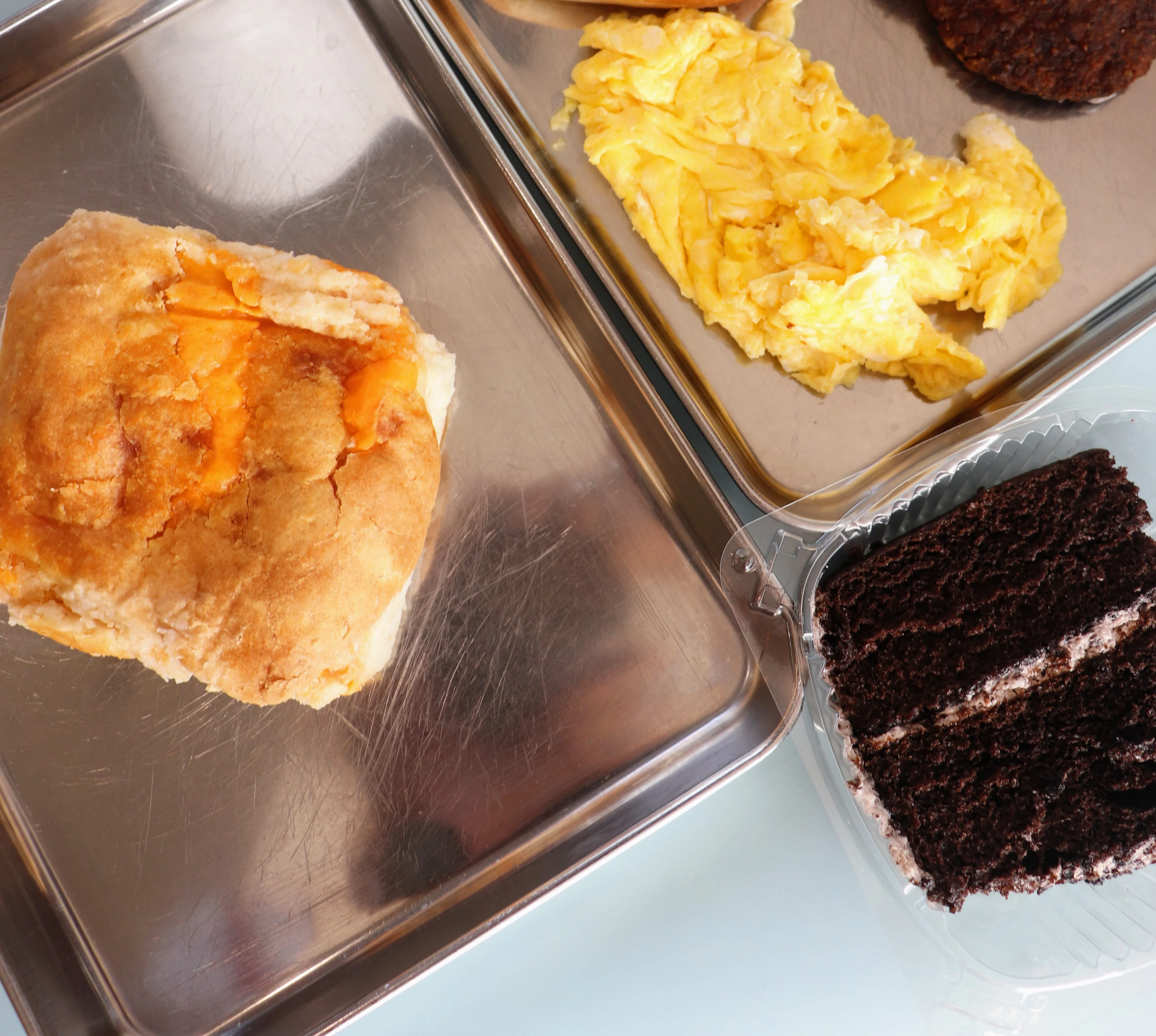 Southern breakfast platter with biscuits and eggs
