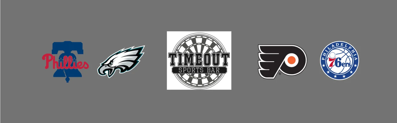 Logos of Philadelphia sports teams and Timeout Sports Bar