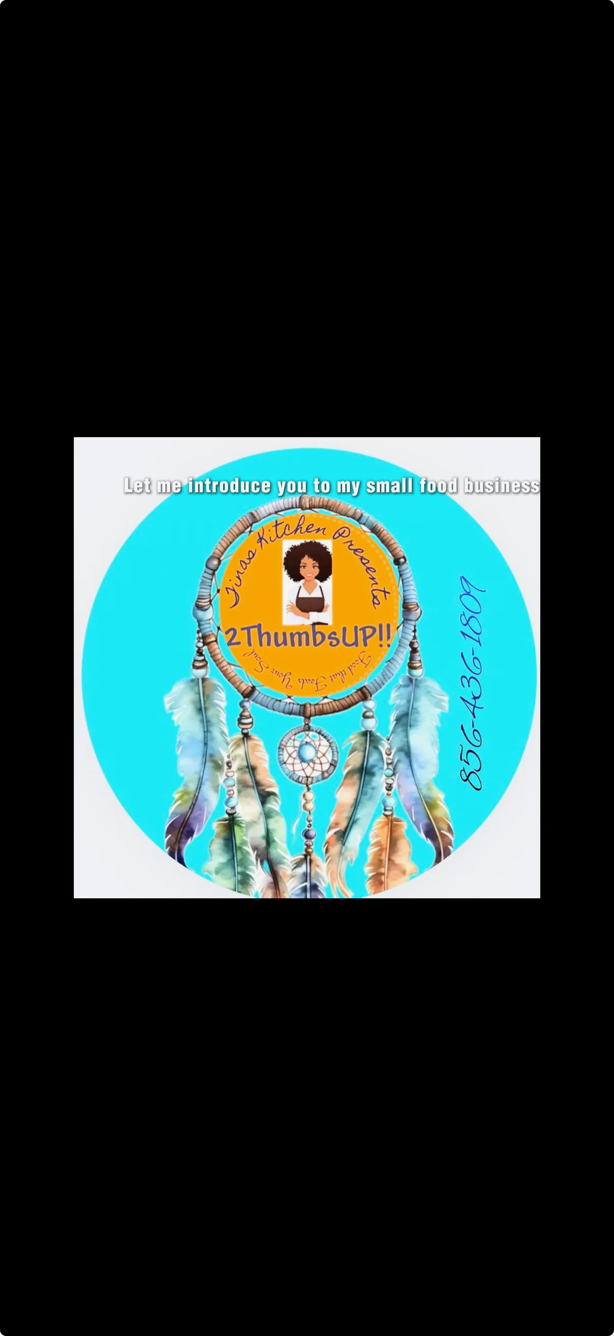 A promotional graphic for a small food business featuring a colorful dreamcatcher design and an introduction to the business.