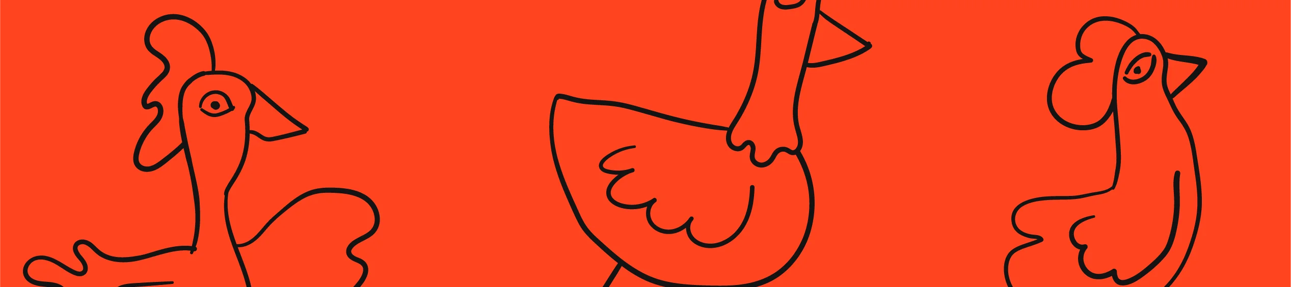 Colorful line art of playful chickens on a bright background