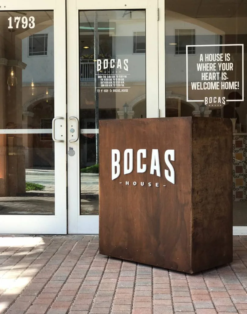 Entrance of Bocas House restaurant with welcoming signage