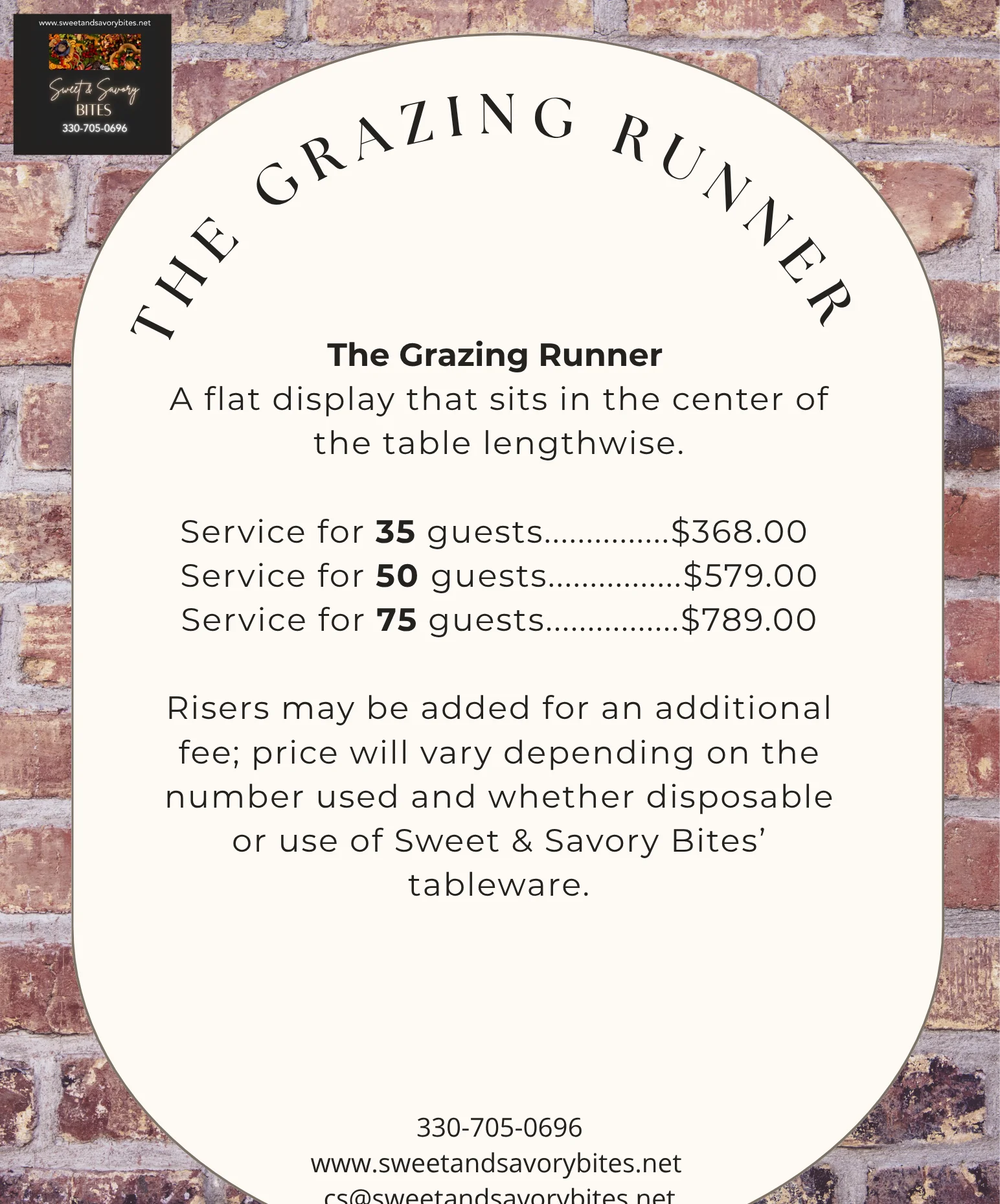 Grazing display setup for events with pricing details