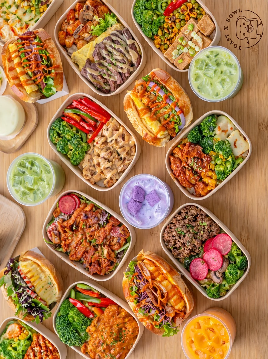Grilled beef rice bowl with fresh vegetables