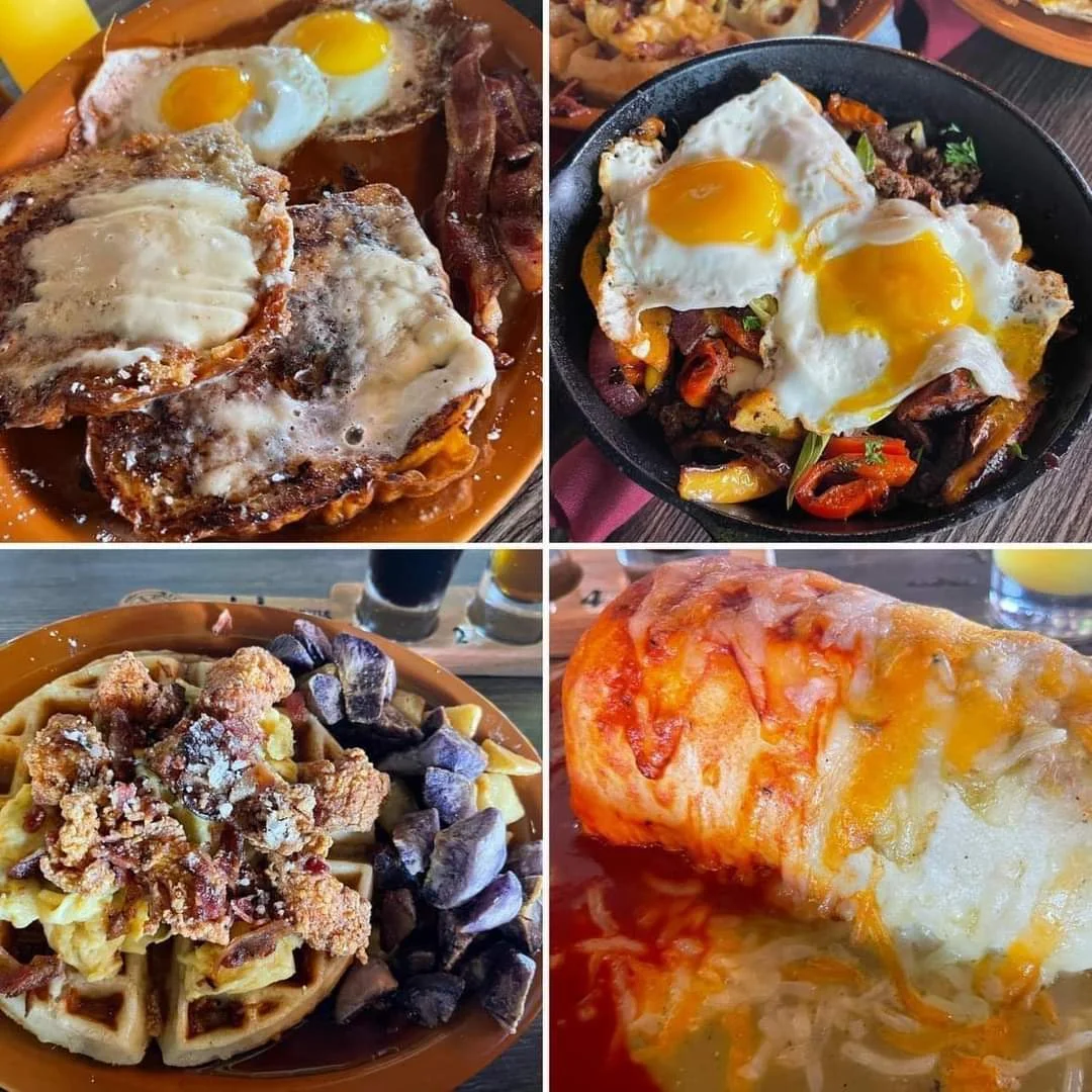 Hearty breakfast platter with huevos rancheros
