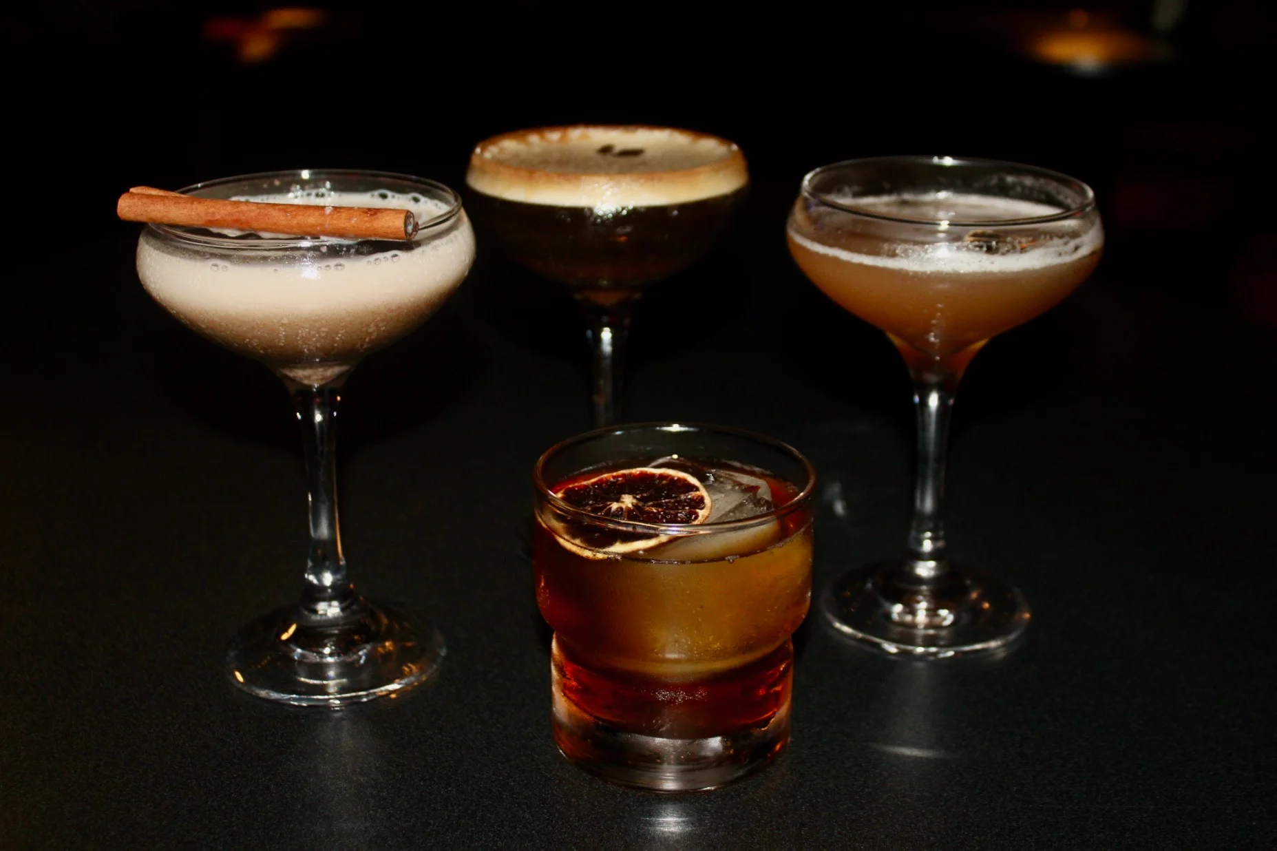 Artfully crafted cocktails on a bar counter