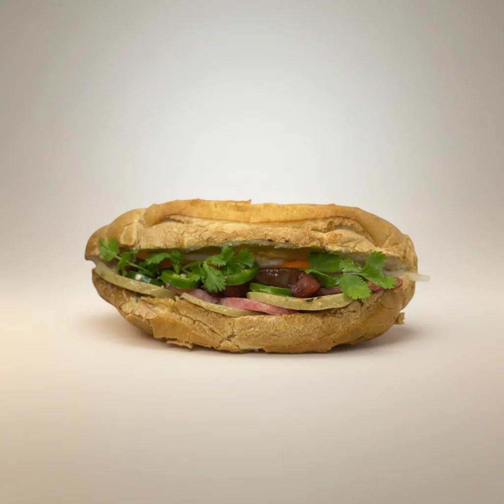 Vietnamese banh mi sandwich with fresh herbs
