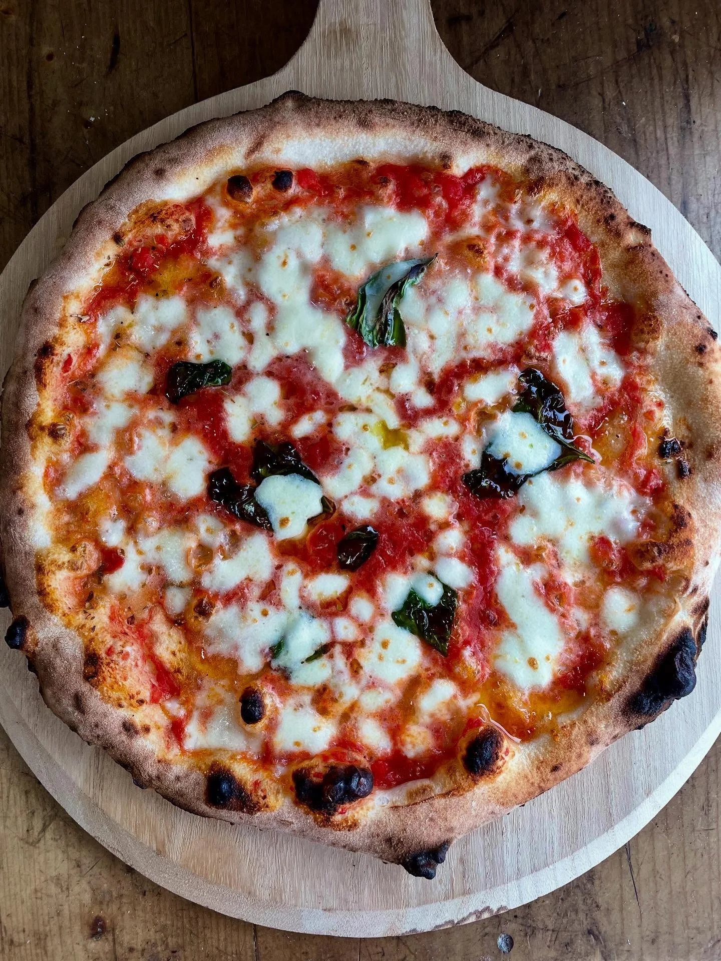 Margherita pizza fresh from a wood-fired oven