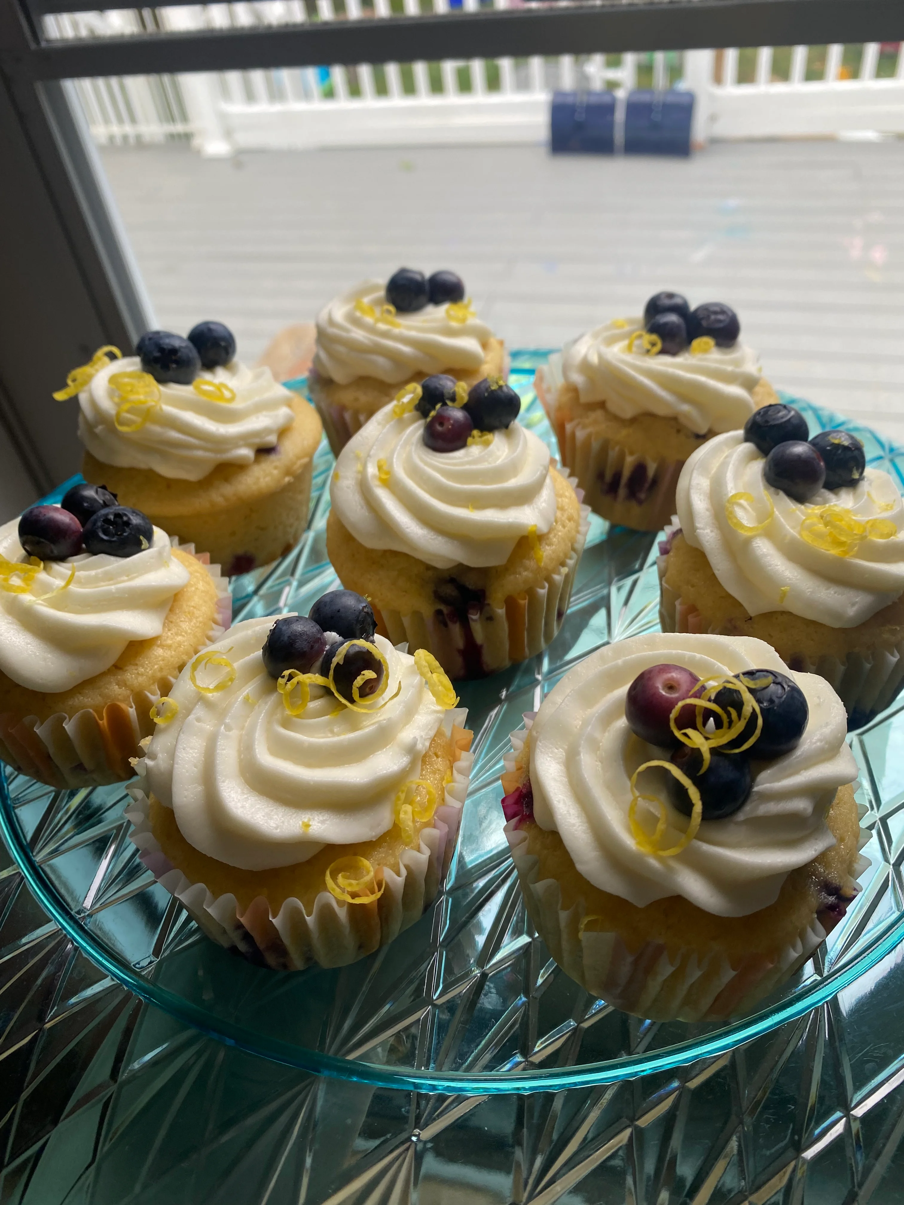 Lemon blueberry cupcakes with cream frosting